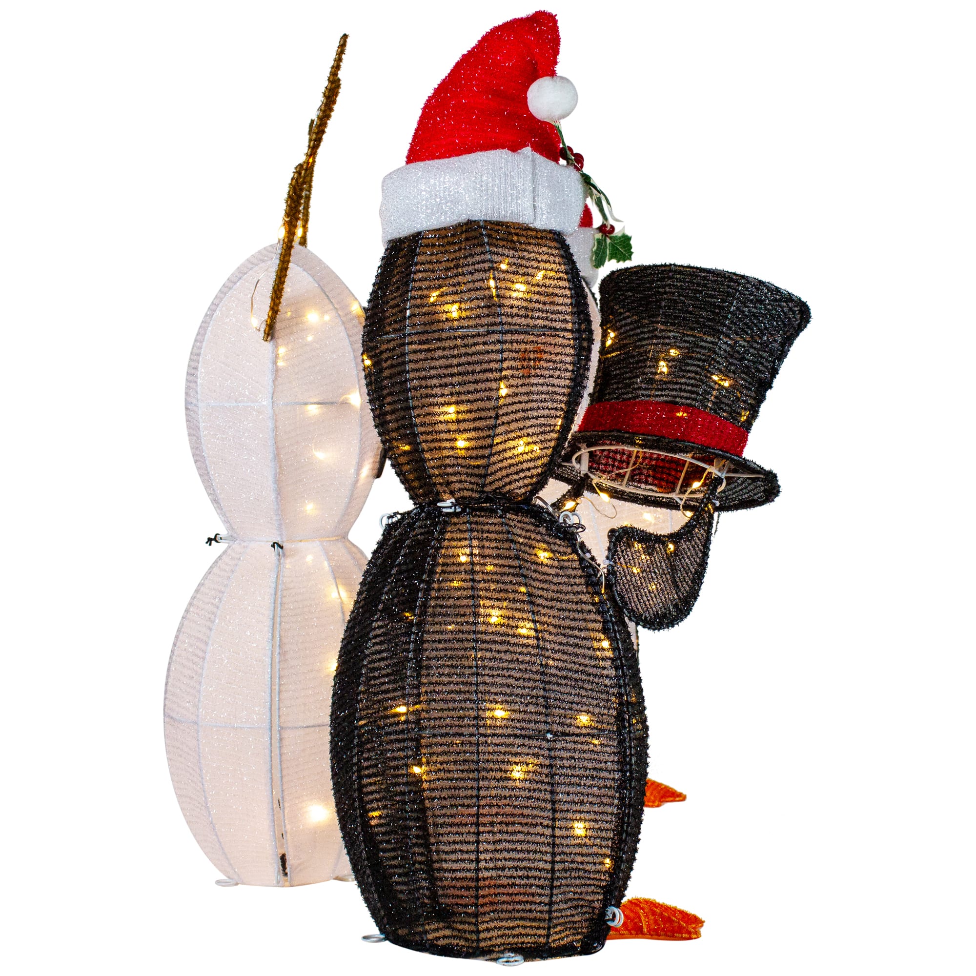 LED Penguins Building Snowman Outdoor Christmas Décor Set
