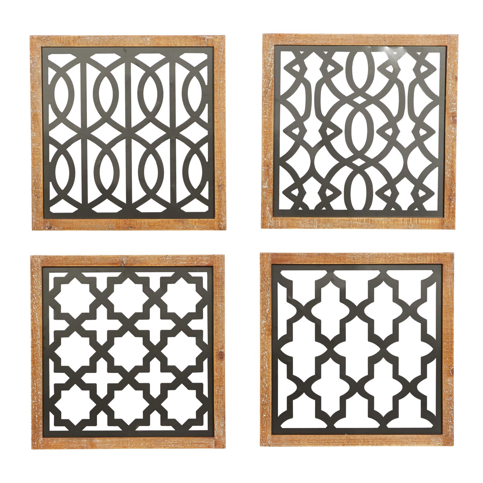 Set of 4 Black Wood Contemporary Wall Decor 17&#x22;, 17&#x22;