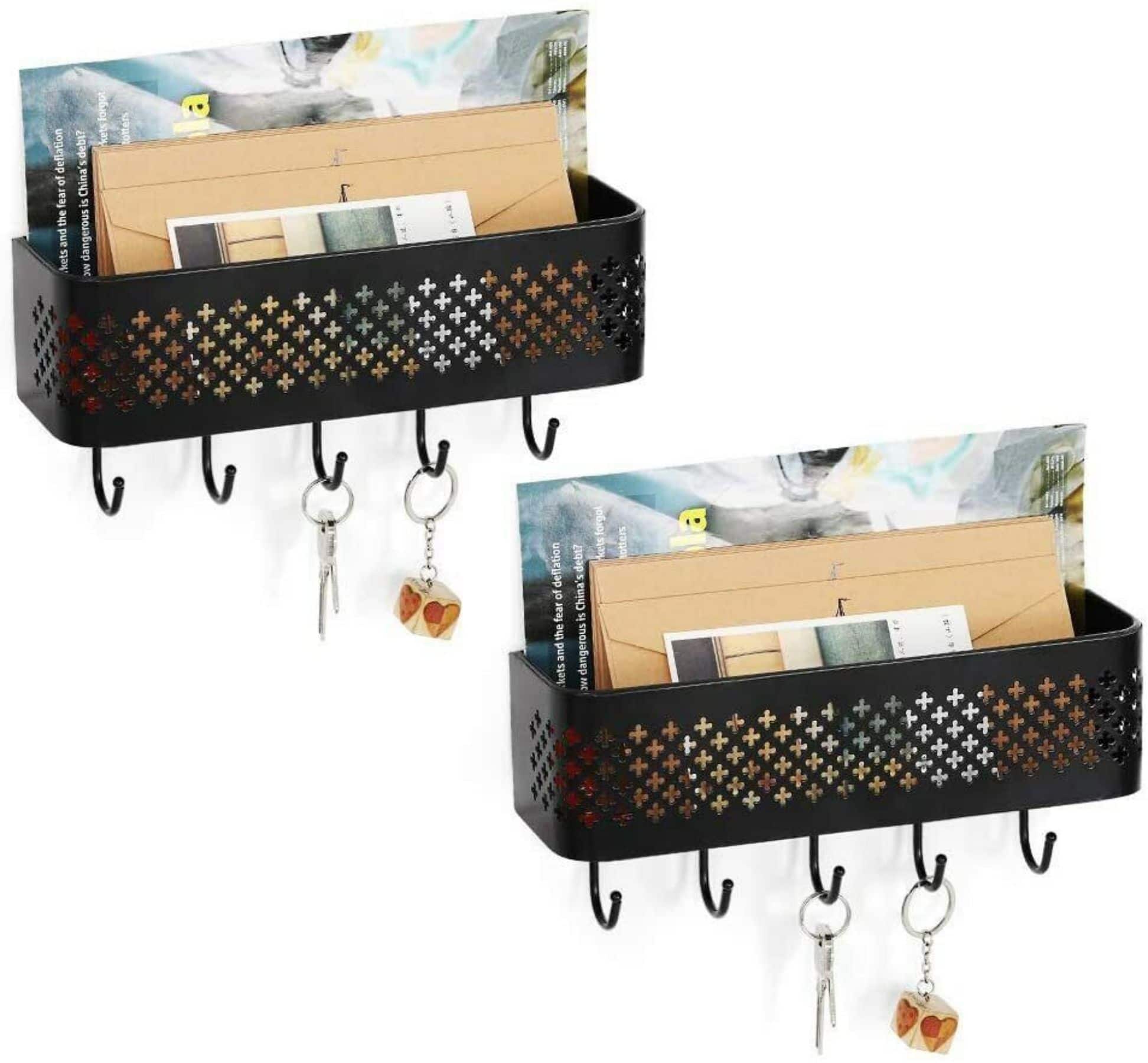 NEX&#x2122; Black Wall Mount Mail Sorter &#x26; 5 Hook Key Organizer, 2ct.