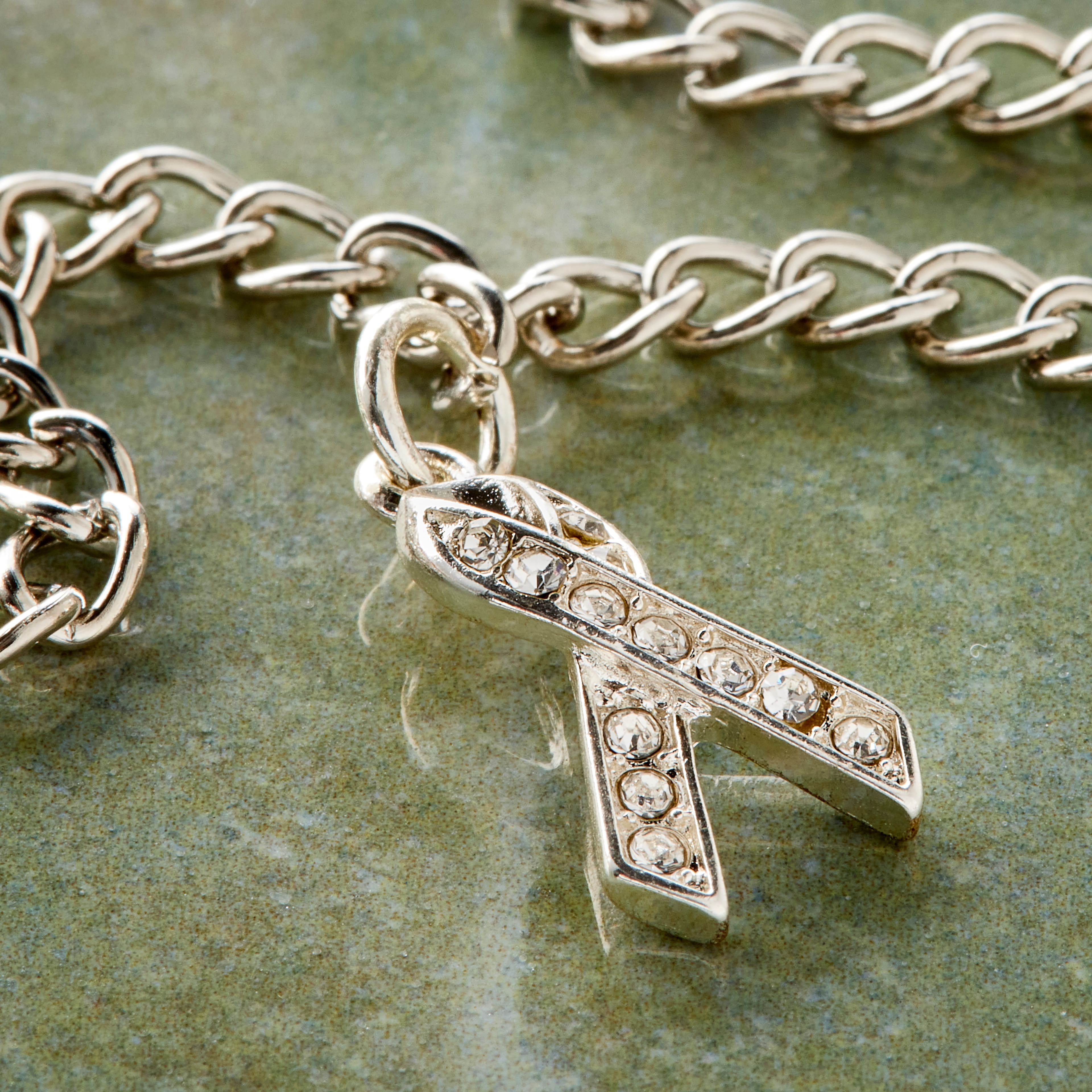 Charmalong™ Silver Plated & Stone Paved Ribbon Charm by Bead Landing™