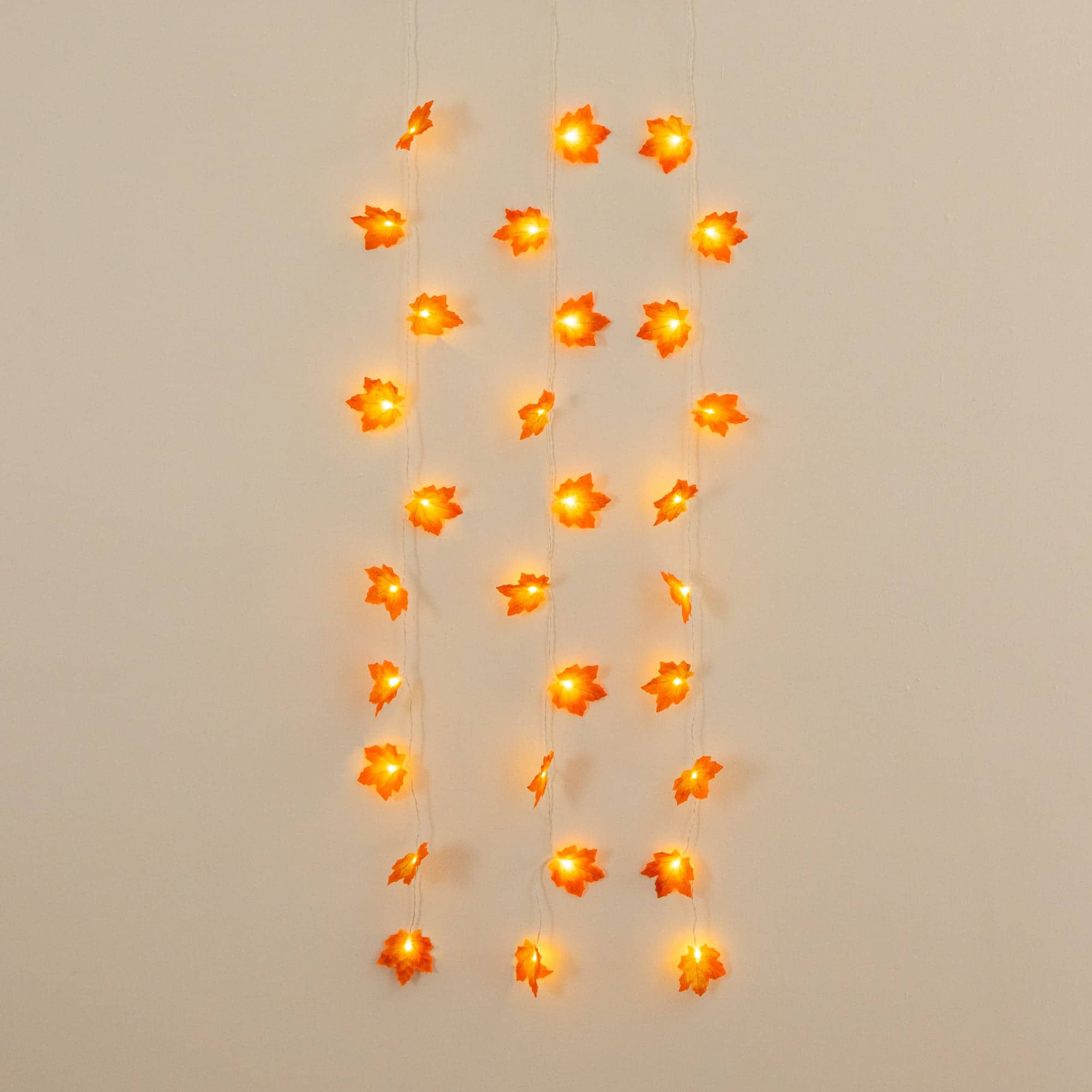 5ft. Pre-Lit Autumn Maple Leaf Artificial Fall Garland with 10 Warm White LED String Lights - Set of 3