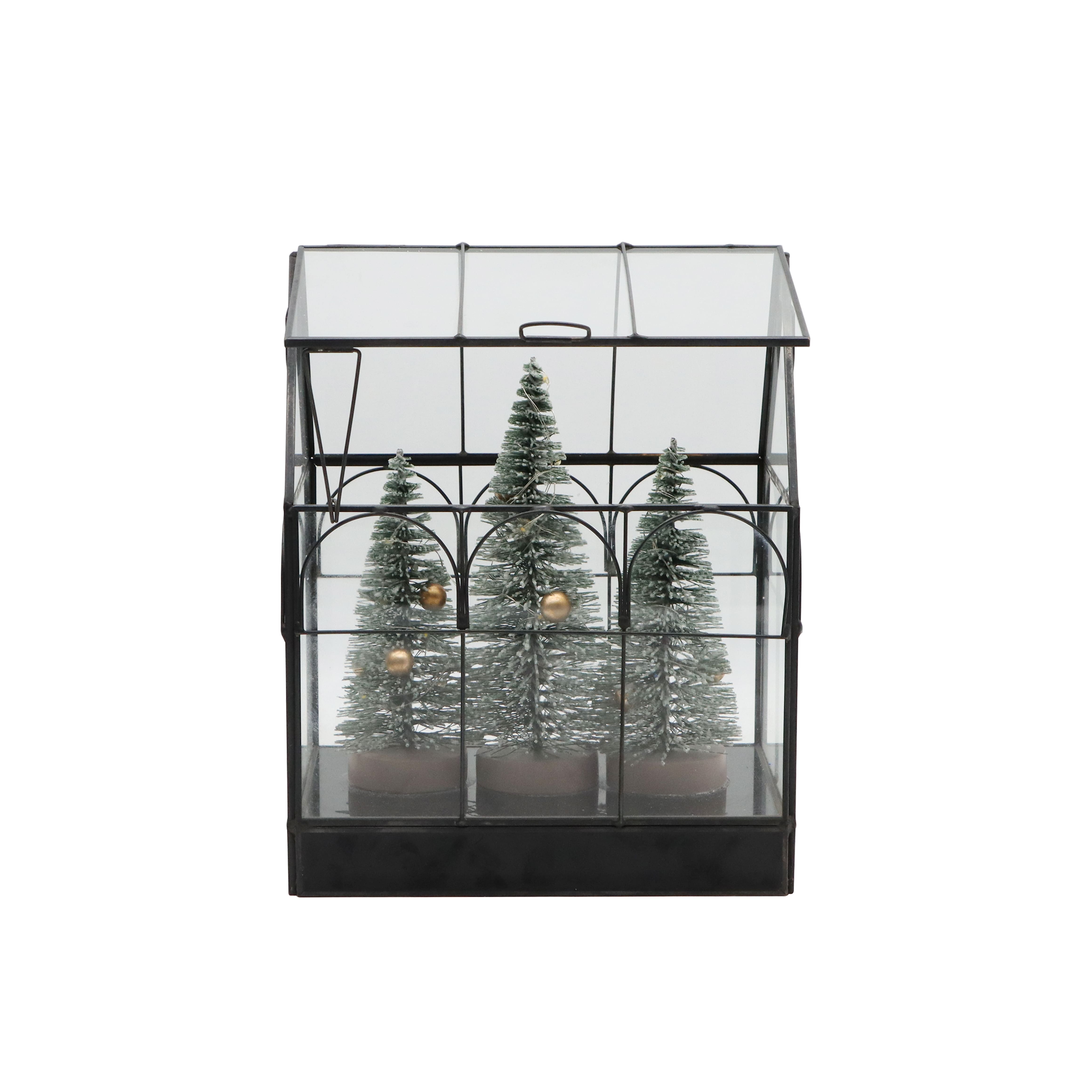 Black Christmas Tree Greenhouse LED Lighted Lantern by Ashland&#xAE;