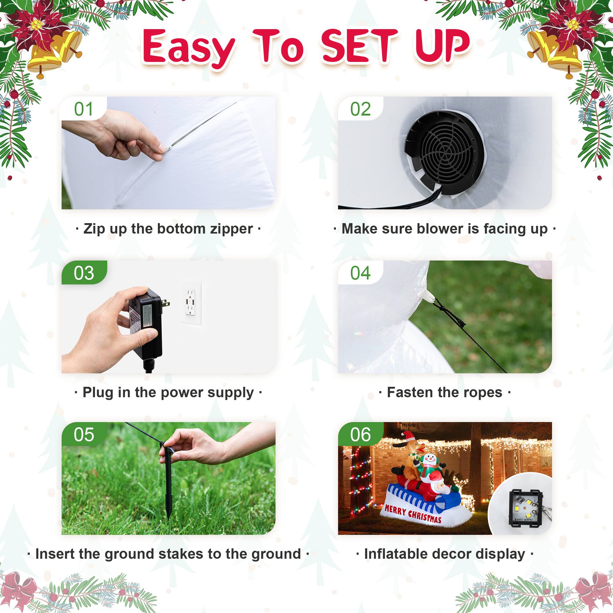 Glitzhome&#xAE; 6FT Lighted Inflatable Skiing Santa, Snowman &#x26; Dog