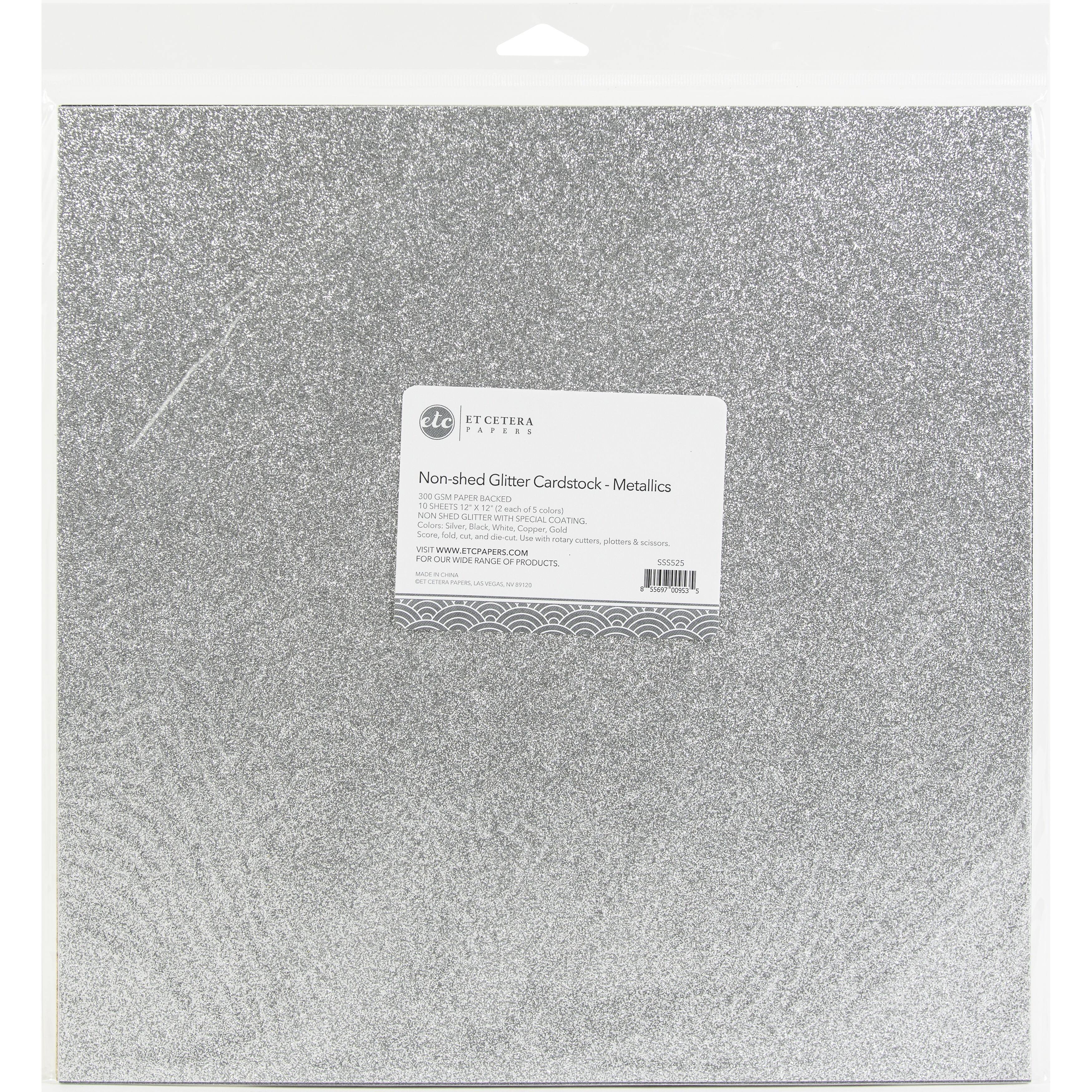 SSS5P10-17 ETC Papers Non-Shed Glitter Cardstock 12"X12" 10/Pkg-White 
