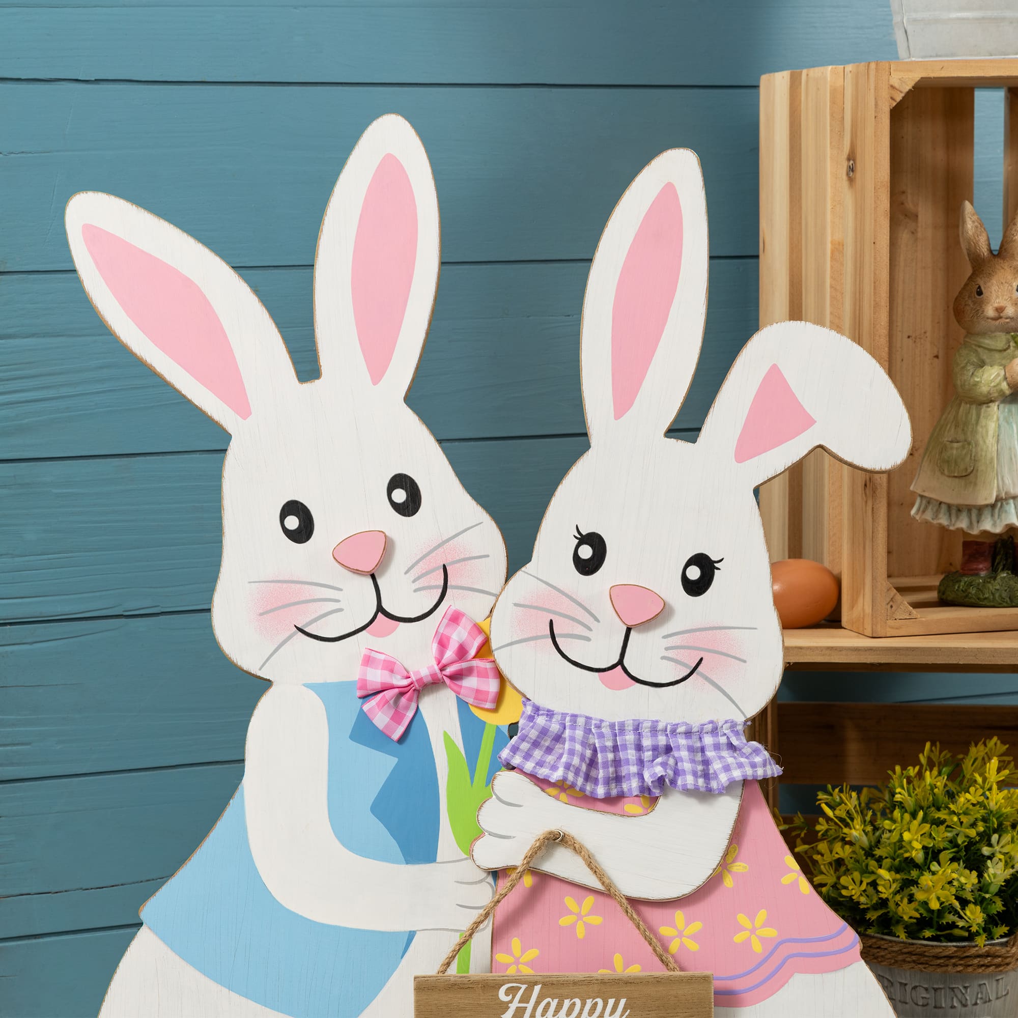 Glitzhome® 24" Easter Wooden Bunny Porch Decor Set