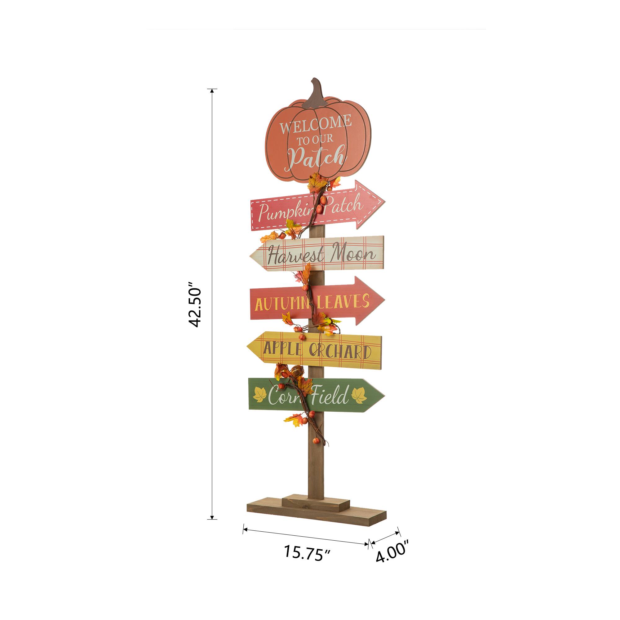Glitzhome&#xAE; 42.5&#x22; Fall Wooden Pumpkin Patch Porch Sign