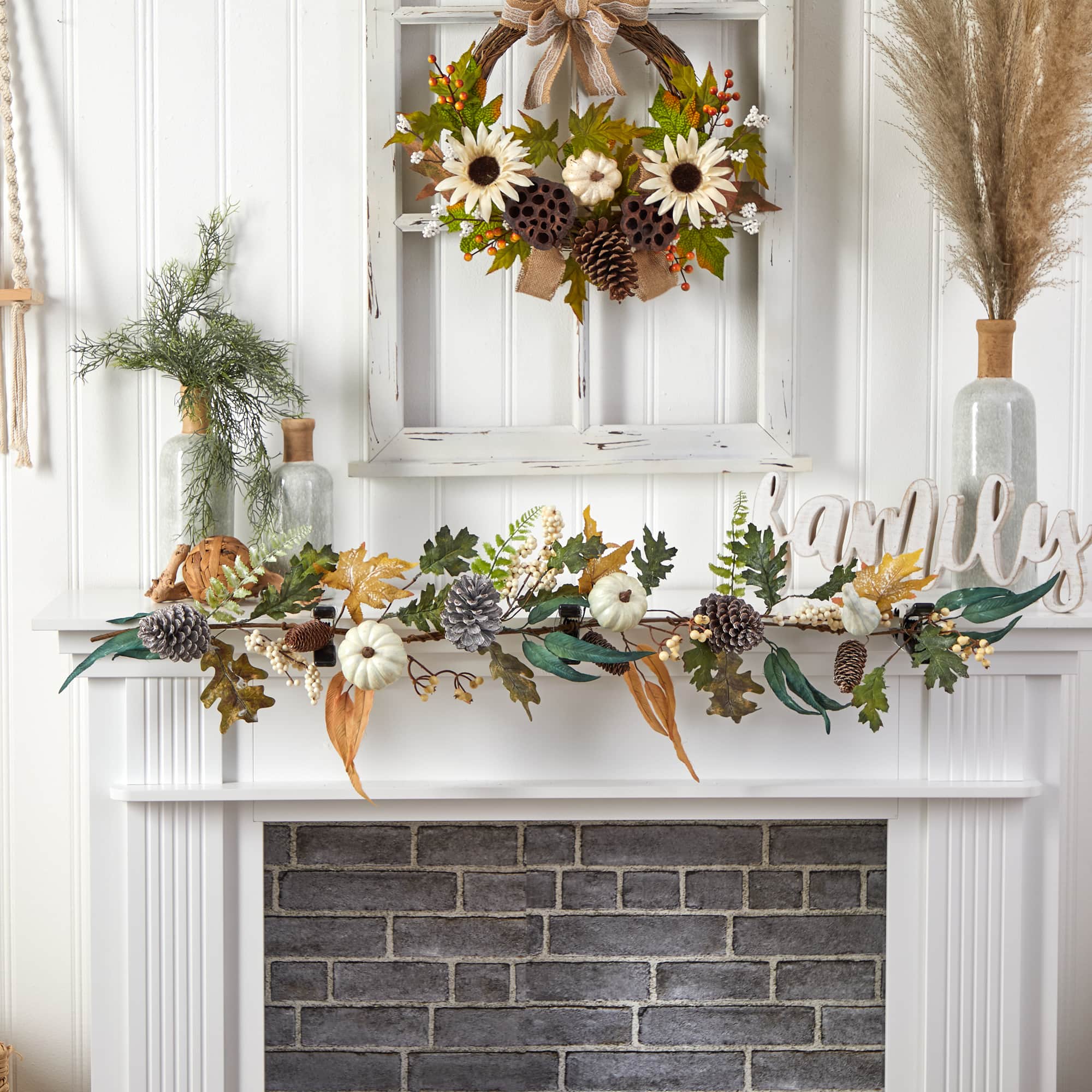 4ft. White Pumpkin, Pinecones &#x26; Berries Autumn Garland