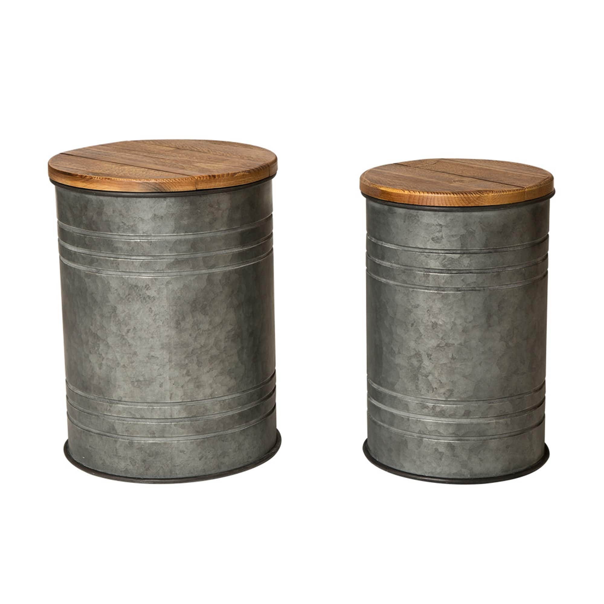 Glitzhome® Farmhouse Metal & Wood Storage Seat Stool Set