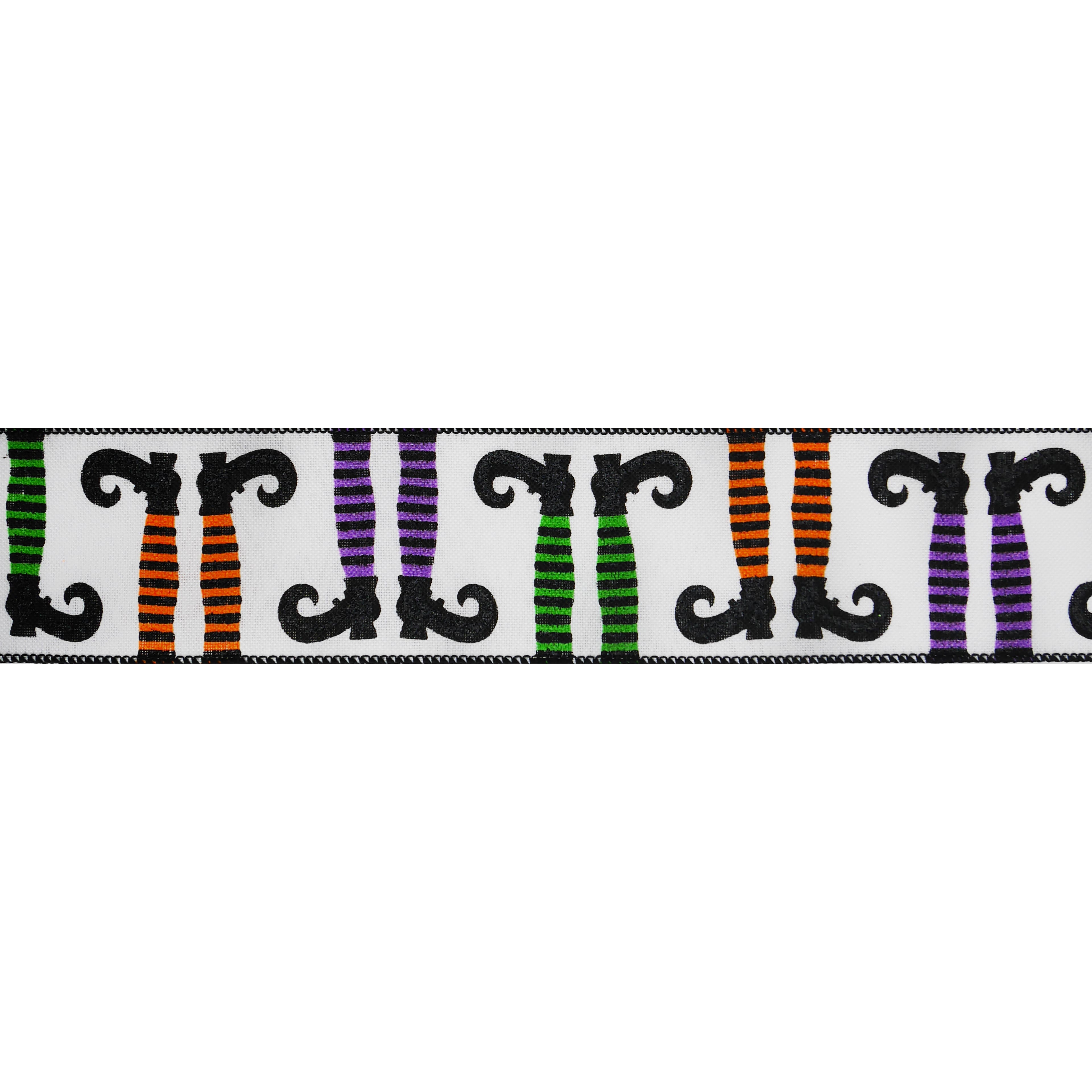 2.5&#x22; x 20ft. Halloween Legs Wired Faux Linen Ribbon by Celebrate It&#xAE; Halloween
