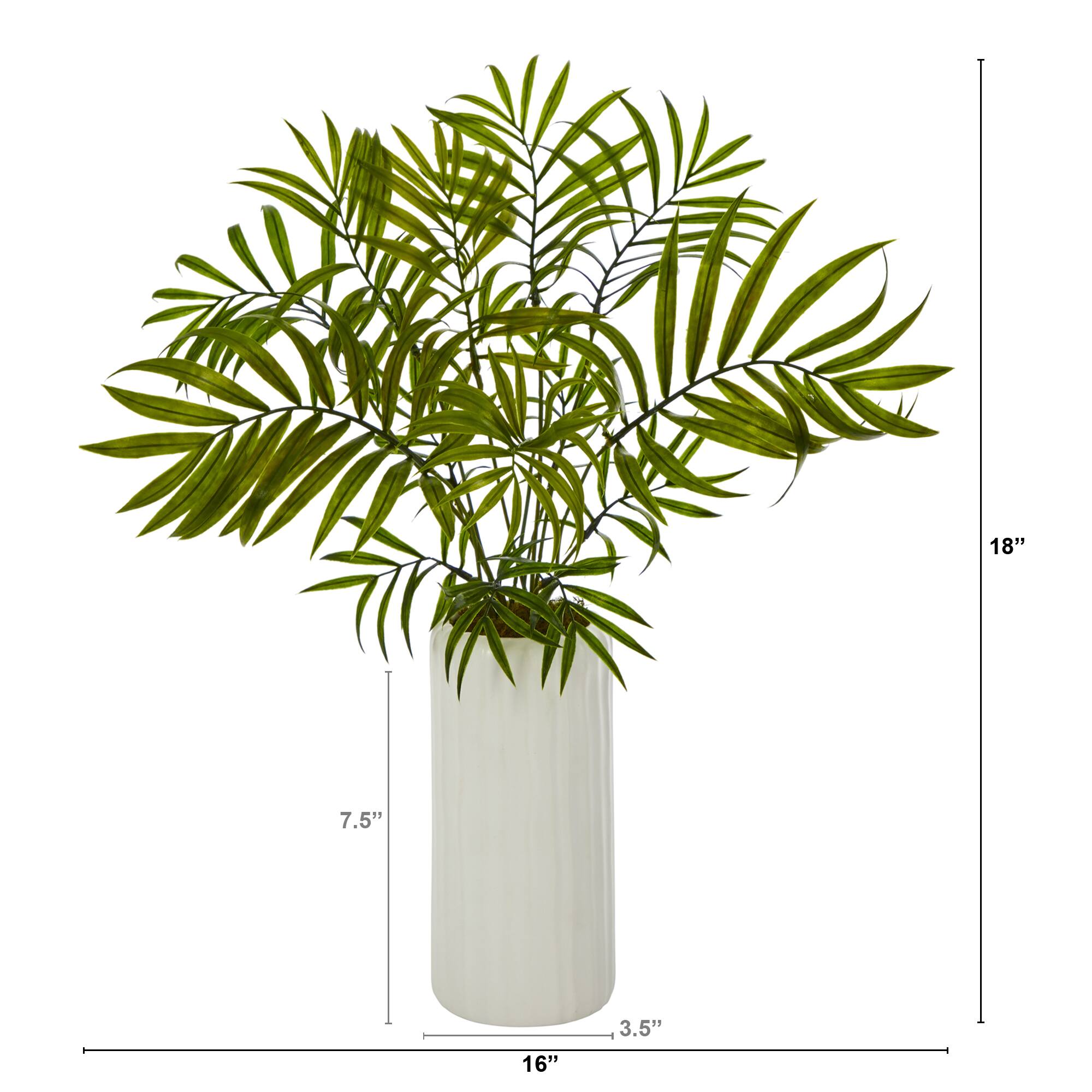18" Mini Areca Palm Artificial Plant in White Planter