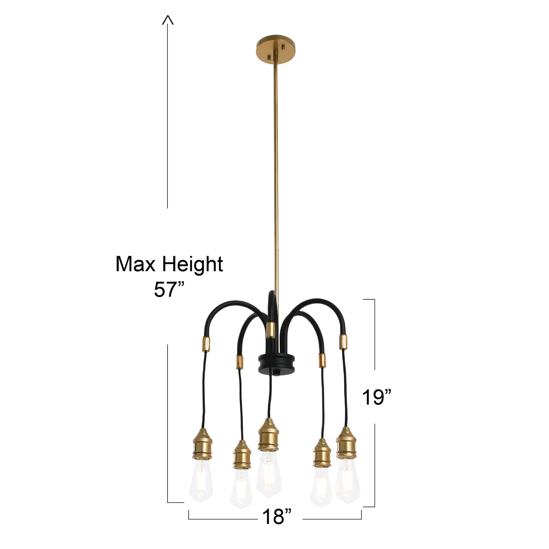 Hello Honey® Robert Stevenson Lighting Harper 19" Black and Brass 5-Light Exposed Bulb 2-Tone Metal Chandelier