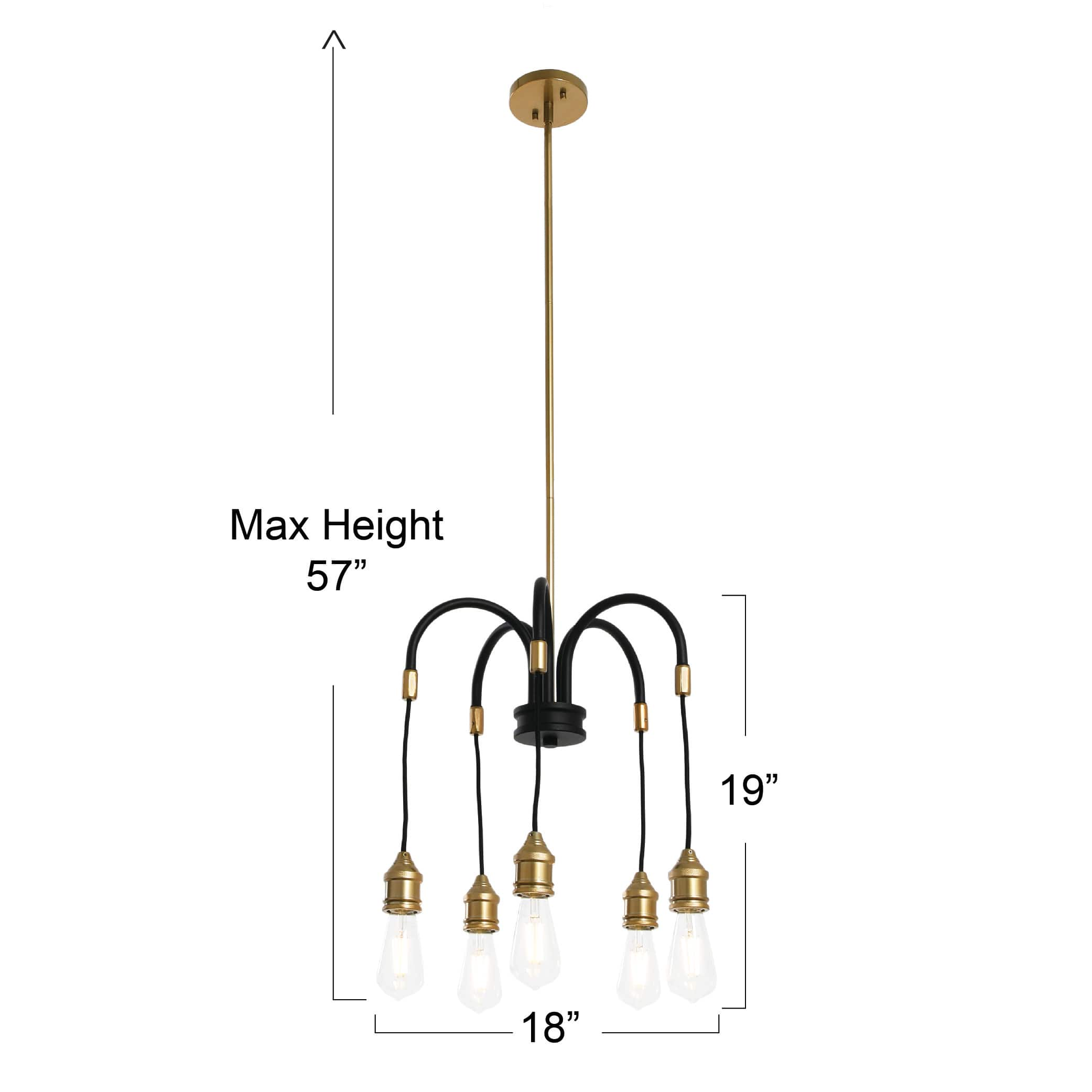 Robert Stevenson Lighting Harper 19&#x22; Black and Brass 5-Light Exposed Bulb 2-Tone Metal Chandelier