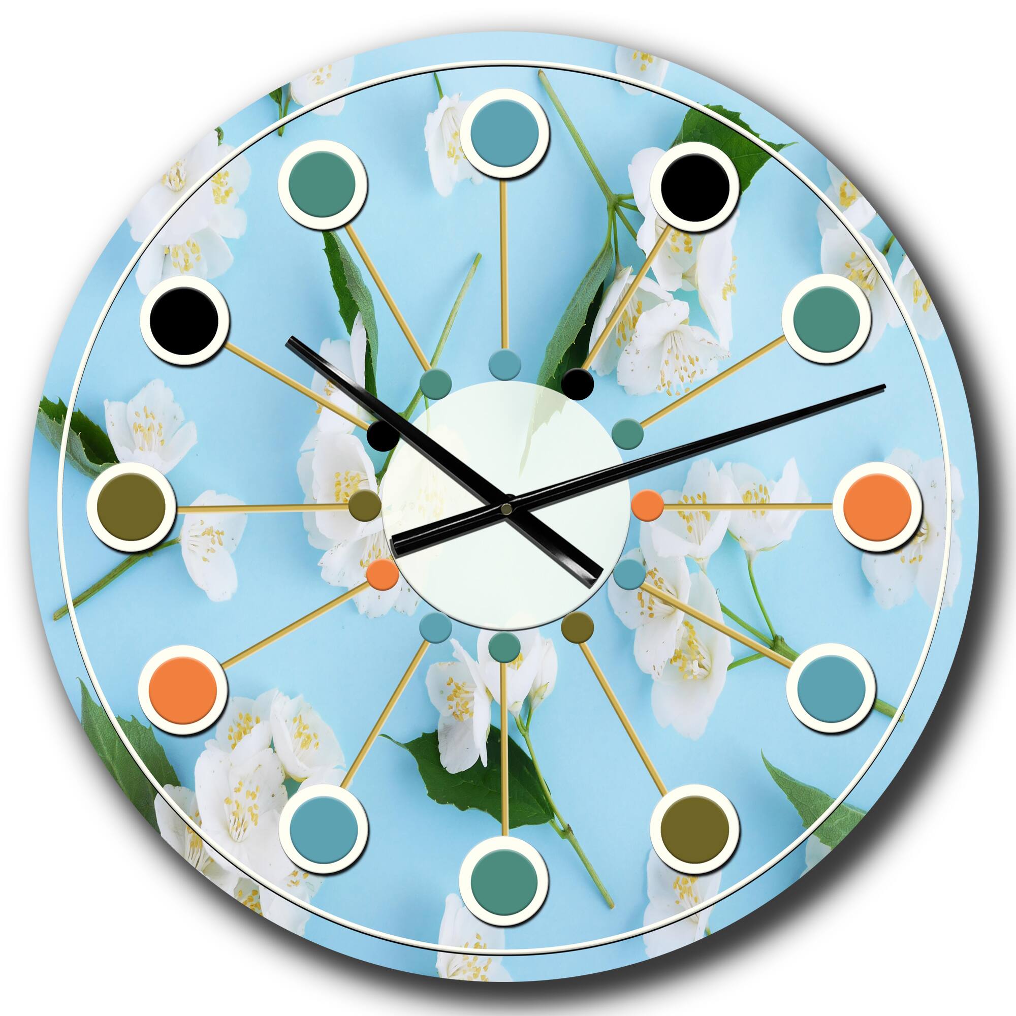 Designart &#x27;Jasmin Flowers Of Bright Blue Mid-Century Modern Wall Clock