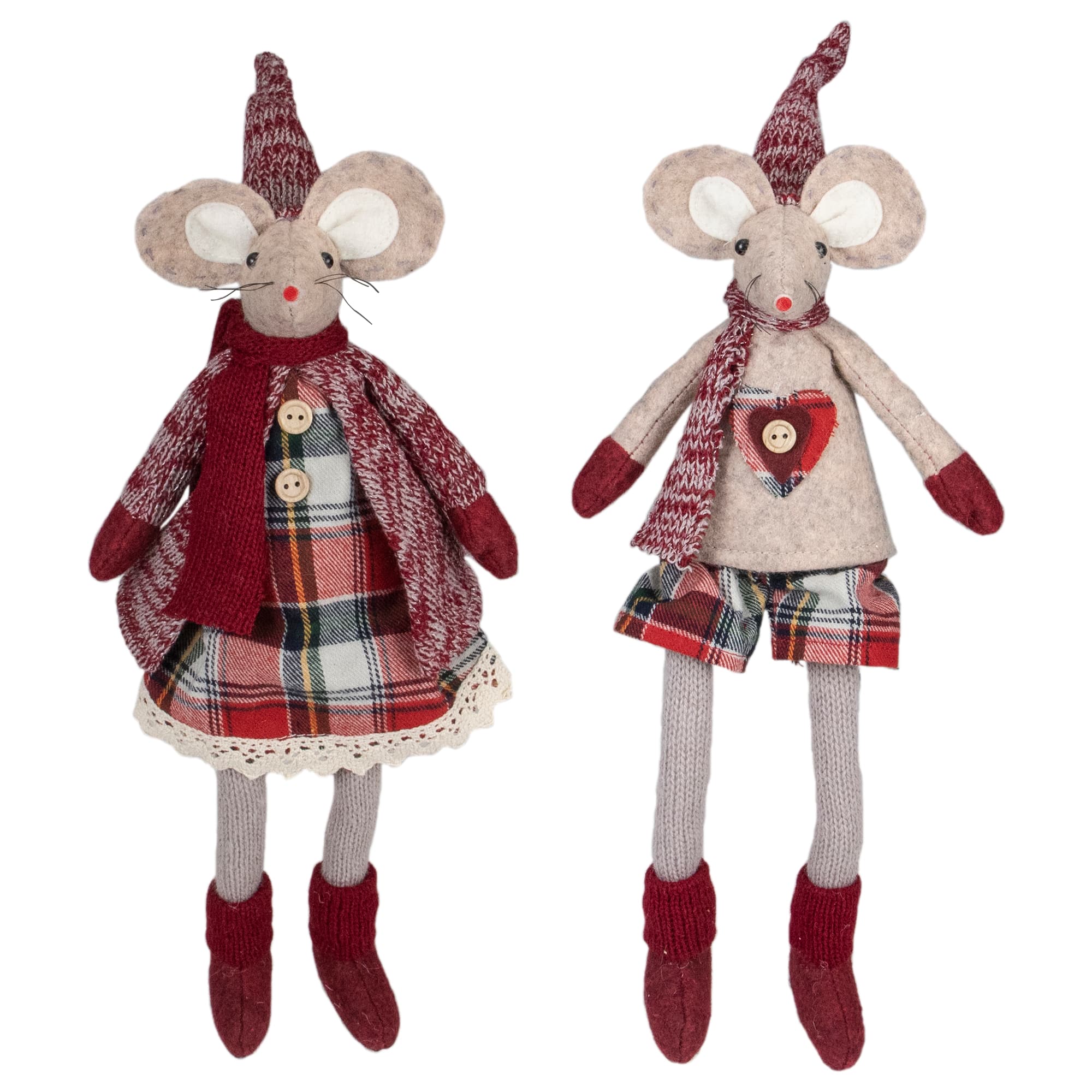 17&#x22; Boy &#x26; Girl Sitting Plush Christmas Mice Figure Set
