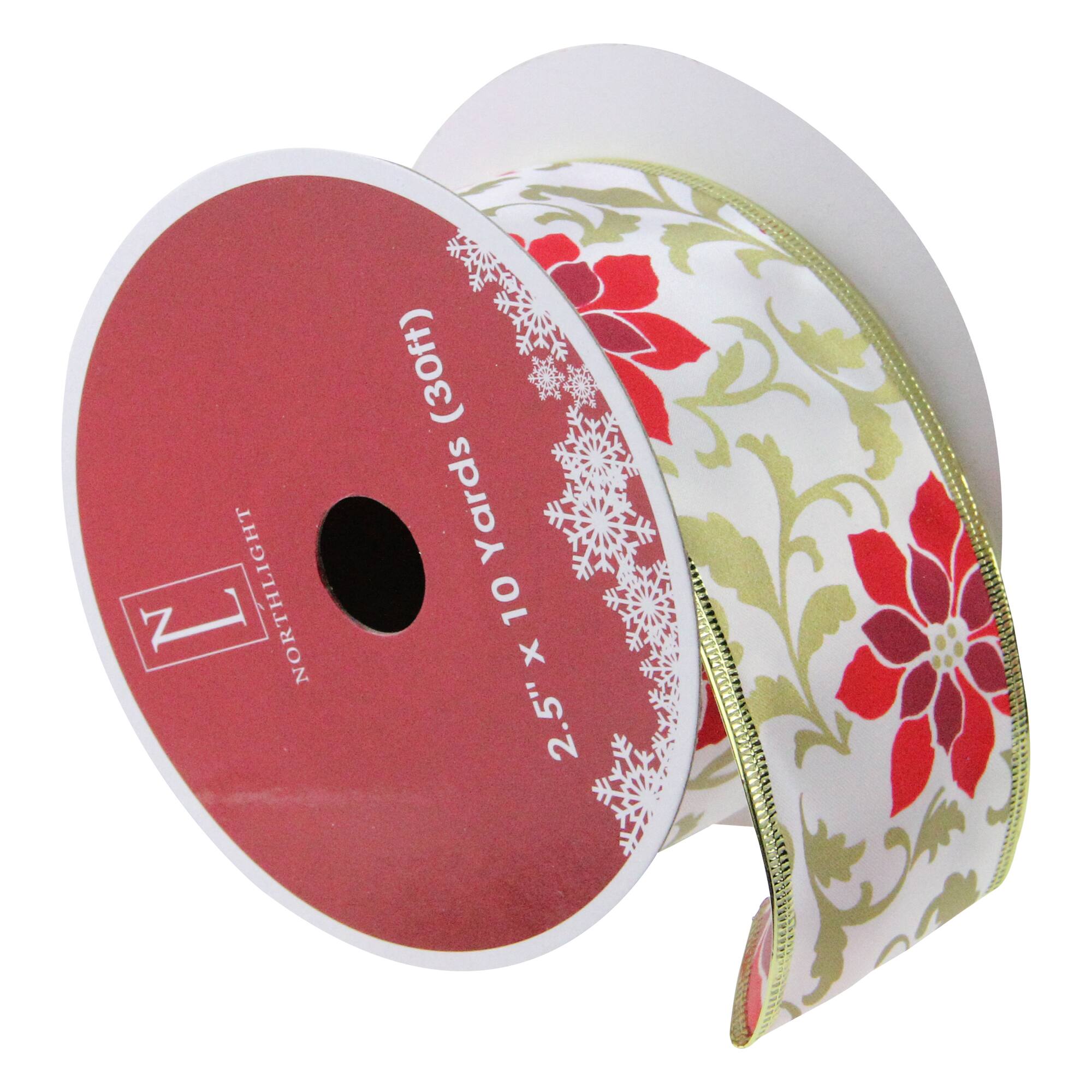 2.5&#x22; x 10yd. Wired Poinsettia Christmas Craft Ribbon, 12ct.