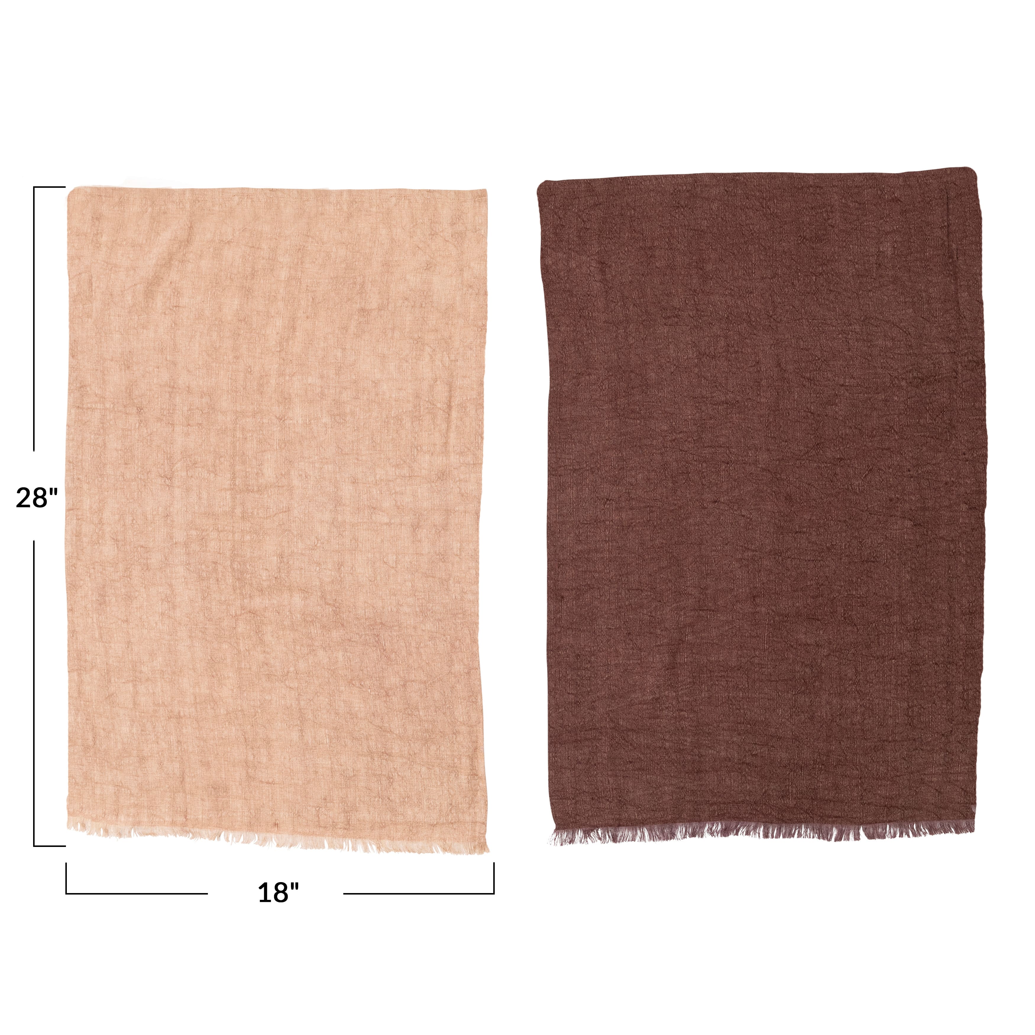 Hello Honey&#xAE; Putty Orange &#x26; Aubergine Linen Tea Towels with Fringe Set