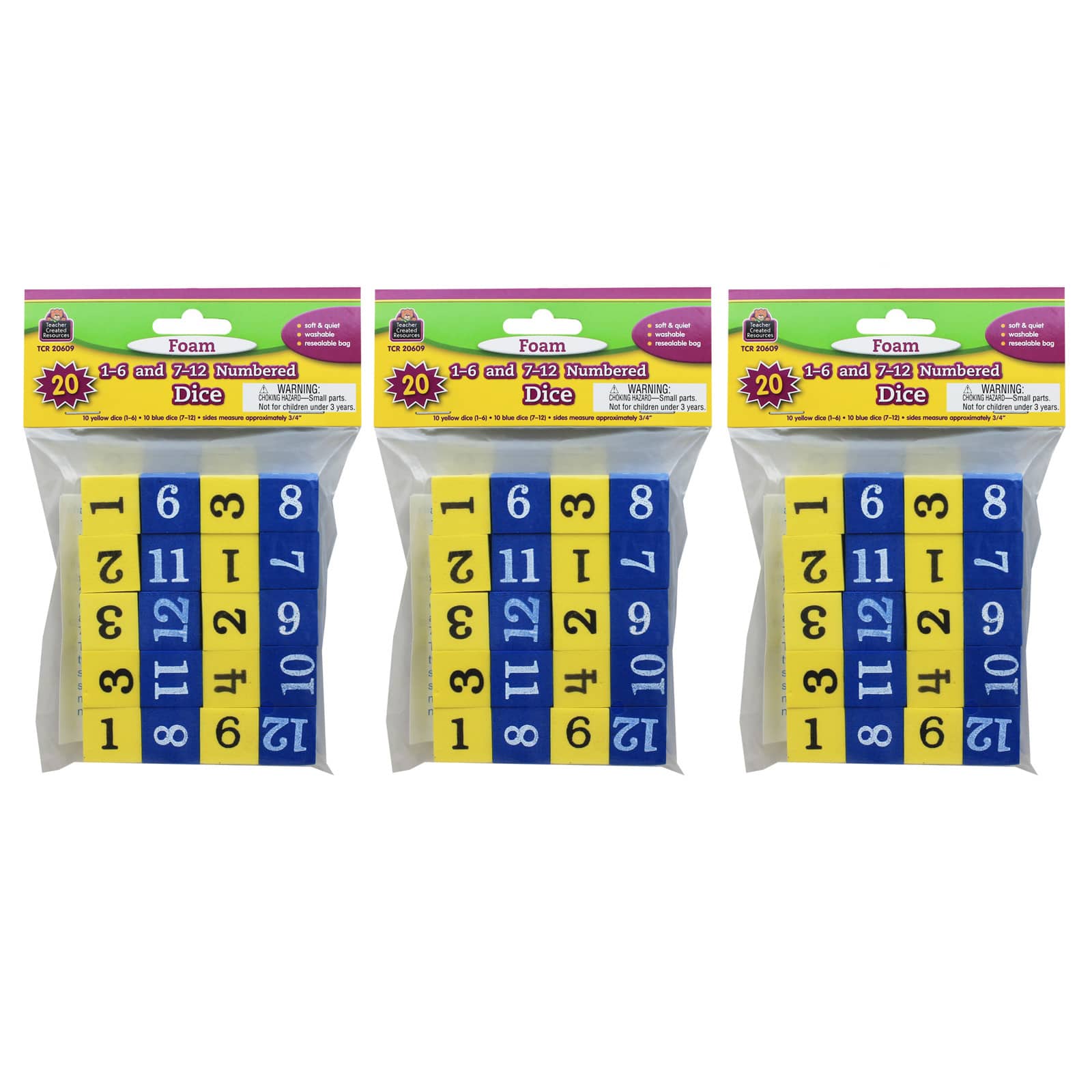Teacher Created Resources&#xAE; 3/4&#x22; Foam Numbered Dice, 3 Packs of 20