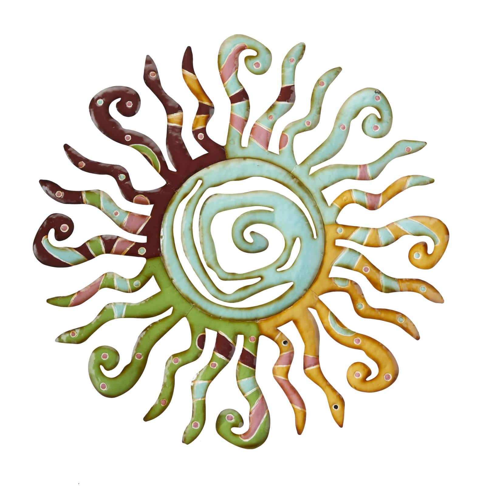 Multi Colored Metal Sun Cutout Swirl Home Wall Decor with Abstract Patterns