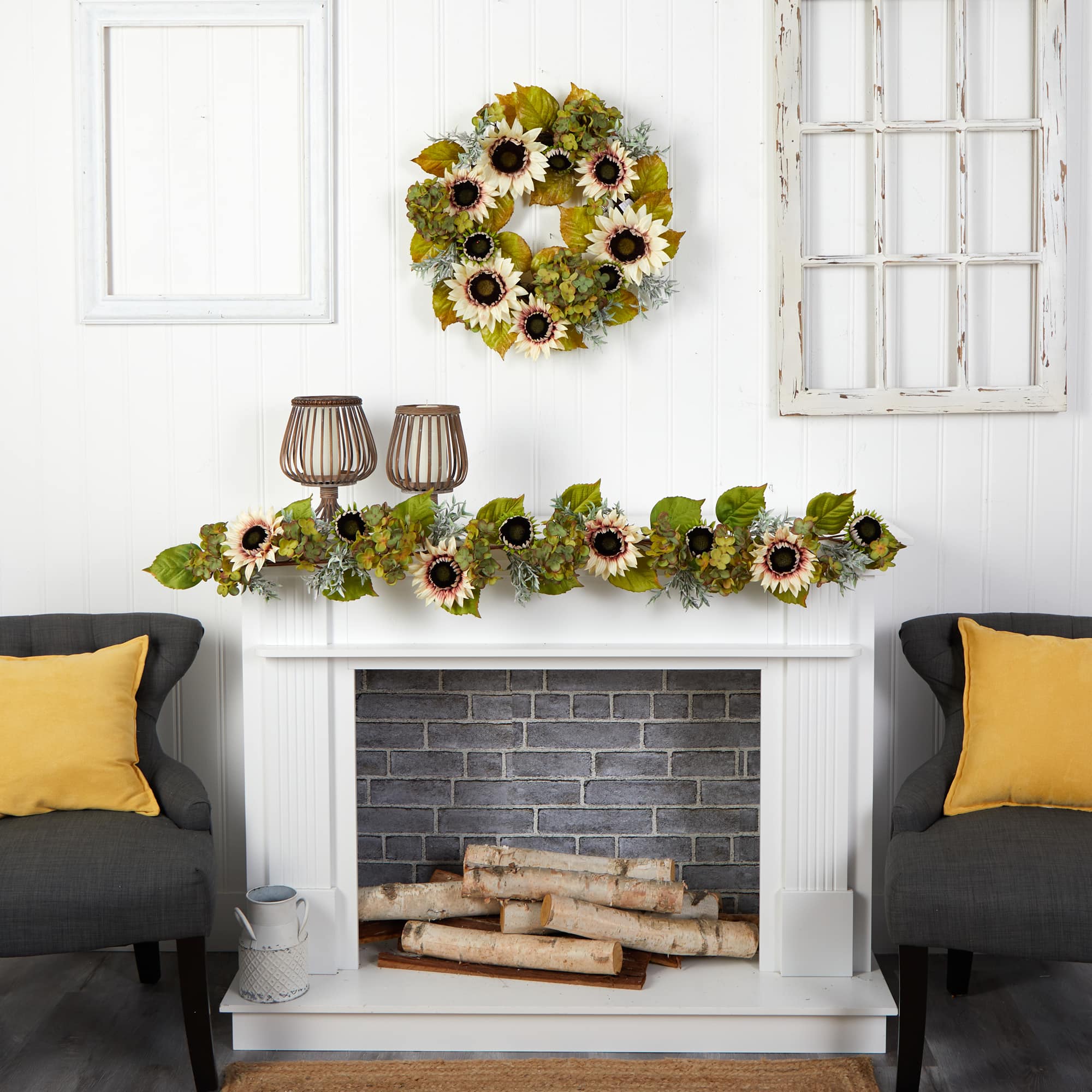 5ft. White Sunflower &#x26; Hydrangea Garland