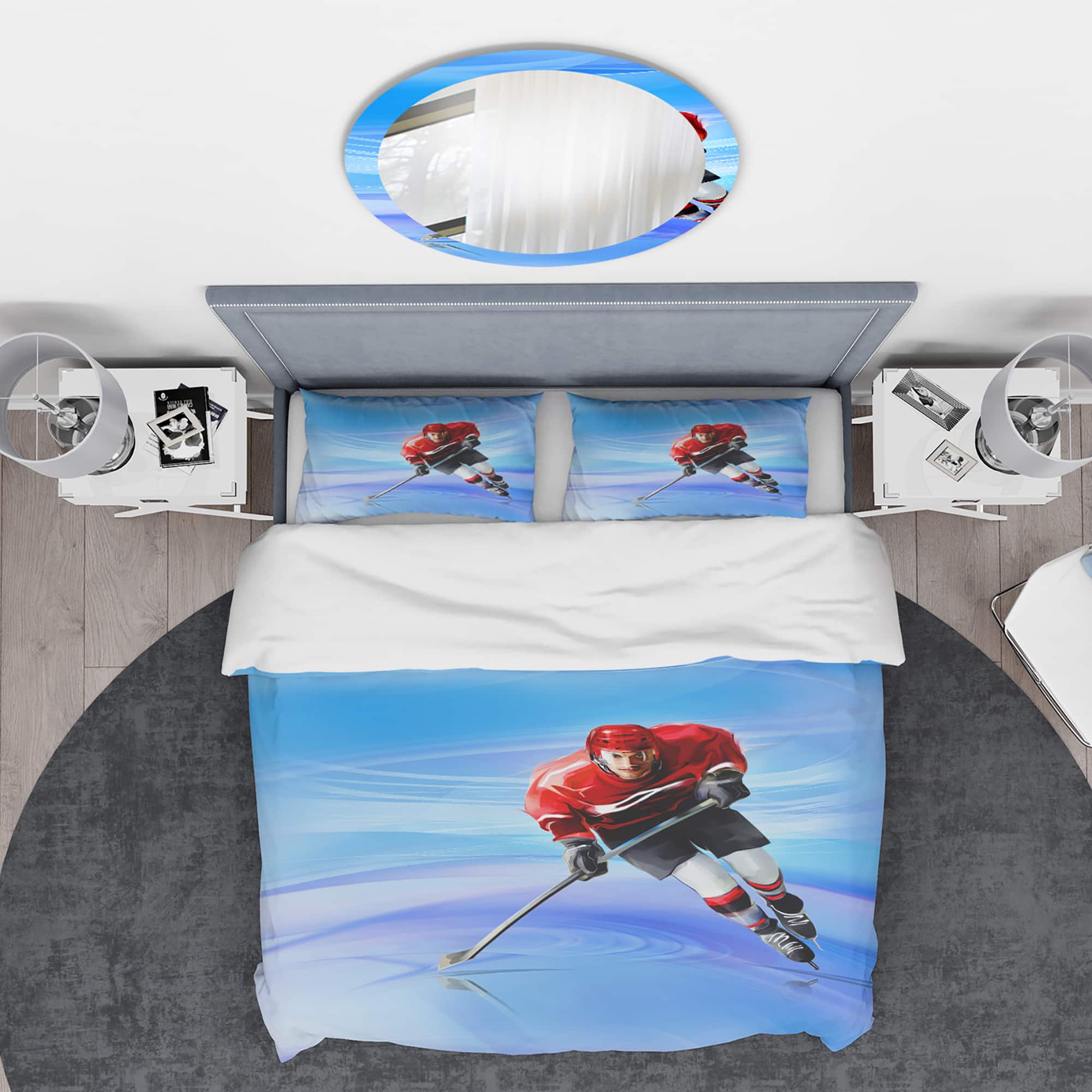 Designart &#x27;Male Hokey Player&#x27; Abstract Portrait Bedding Set - Duvet Cover &#x26; Shams