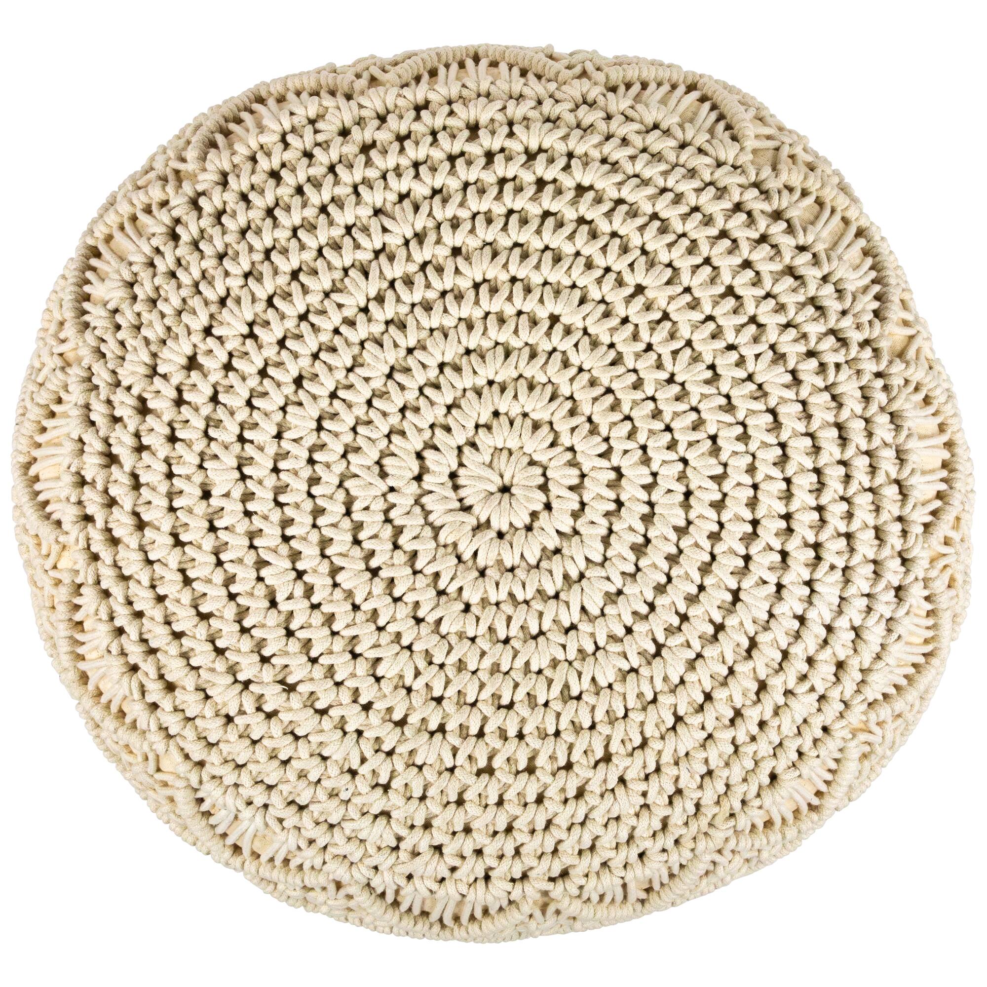 18" Cream Macramé Round Natural Cotton Pouf