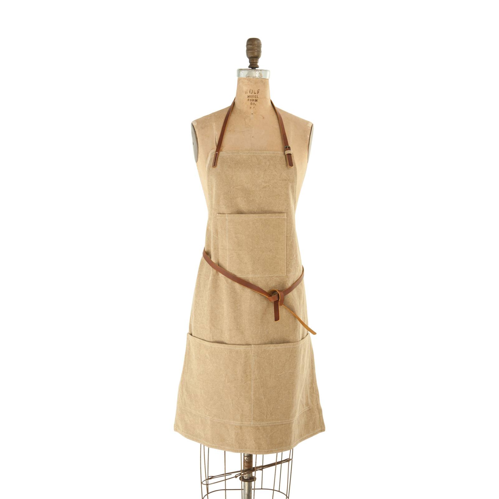 Hello Honey® Khaki Apron with Pockets & Leather Ties