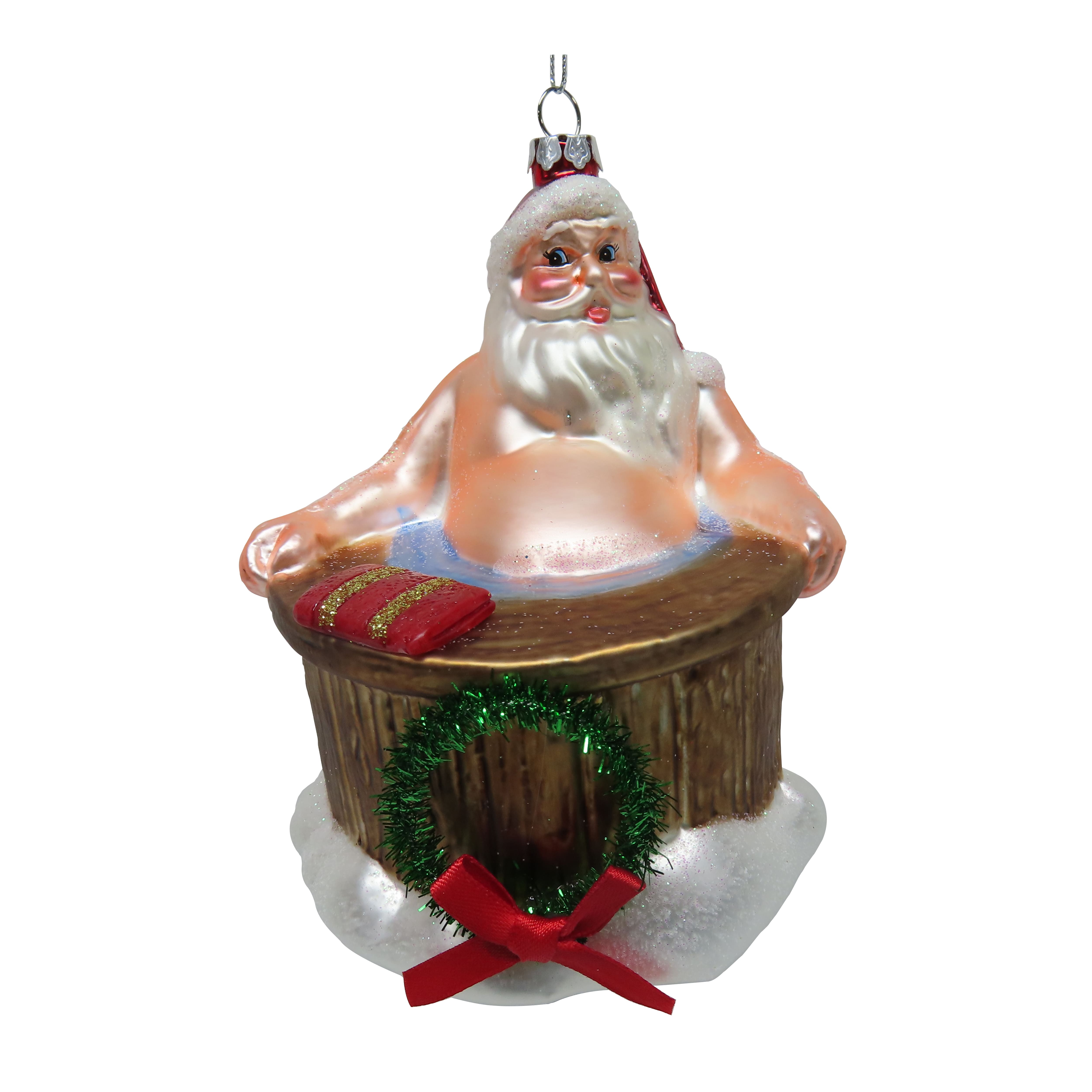 4.5" Bathing Santa Glass Ornament by Ashland®