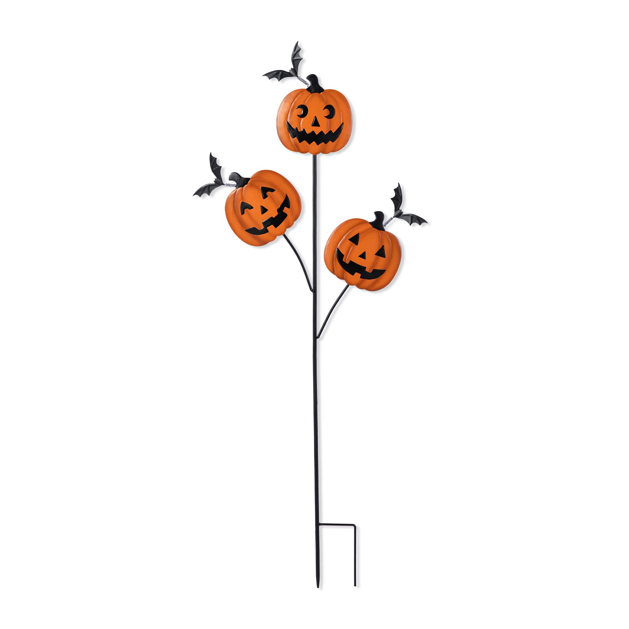 Glitzhome&#xAE; 39.5&#x22;H Halloween Metal Triple Pumpkin with Spring Bats Yard Stake