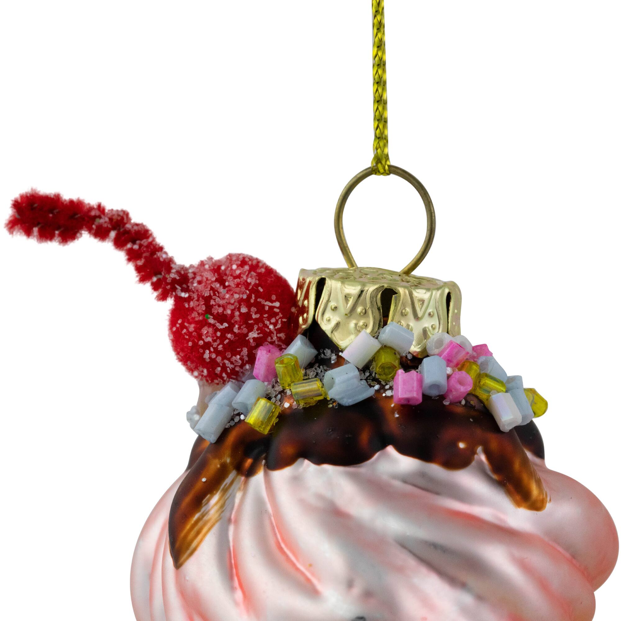 Pink & Blue Cupcake Tower Glass Christmas Ornament