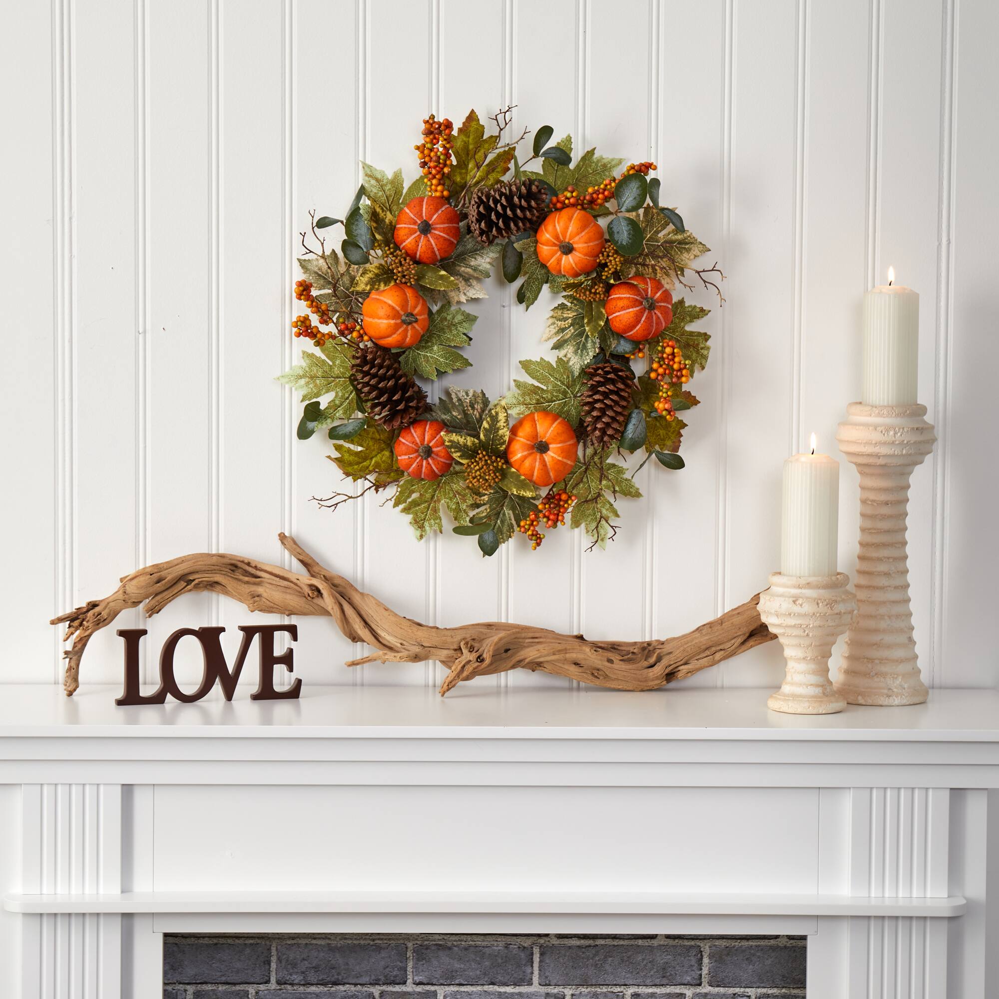 24" Pumpkins, Pinecones & Berries Fall Wreath