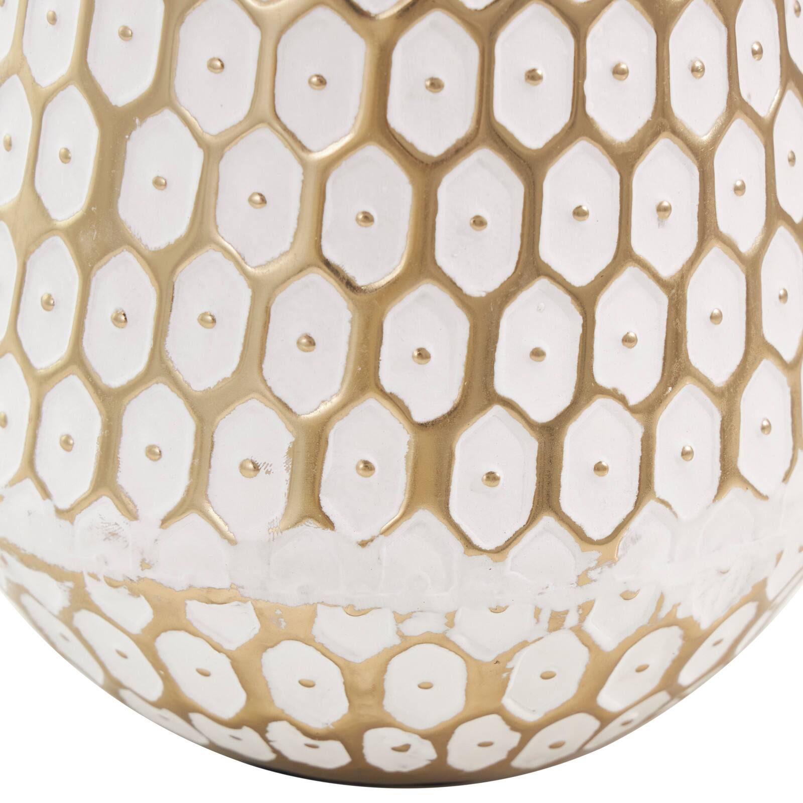 13" Gold & White Geometric Dot Metal Vase