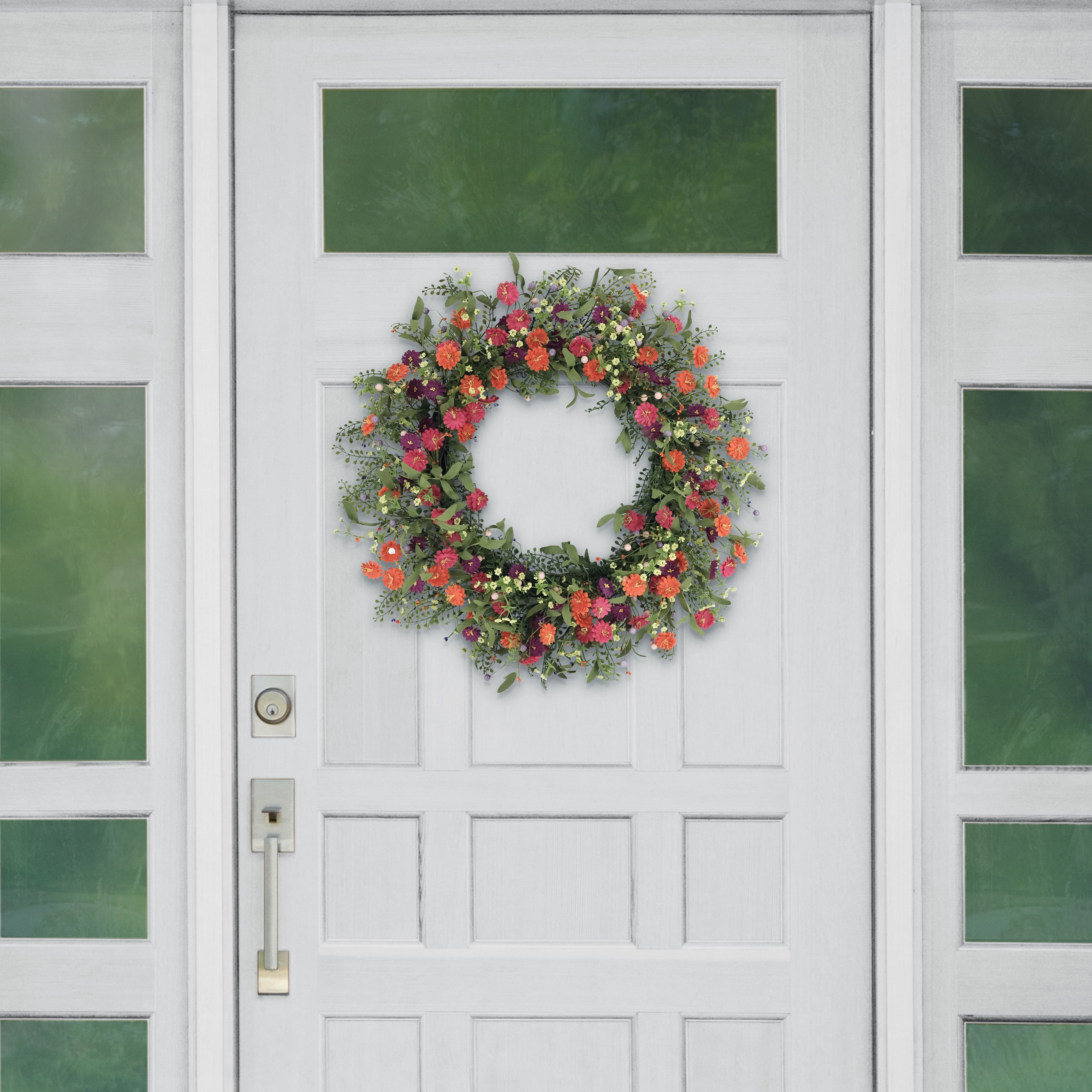30&#x22; Orange, Purple &#x26; Peach Daisy Floral Spring Wreath