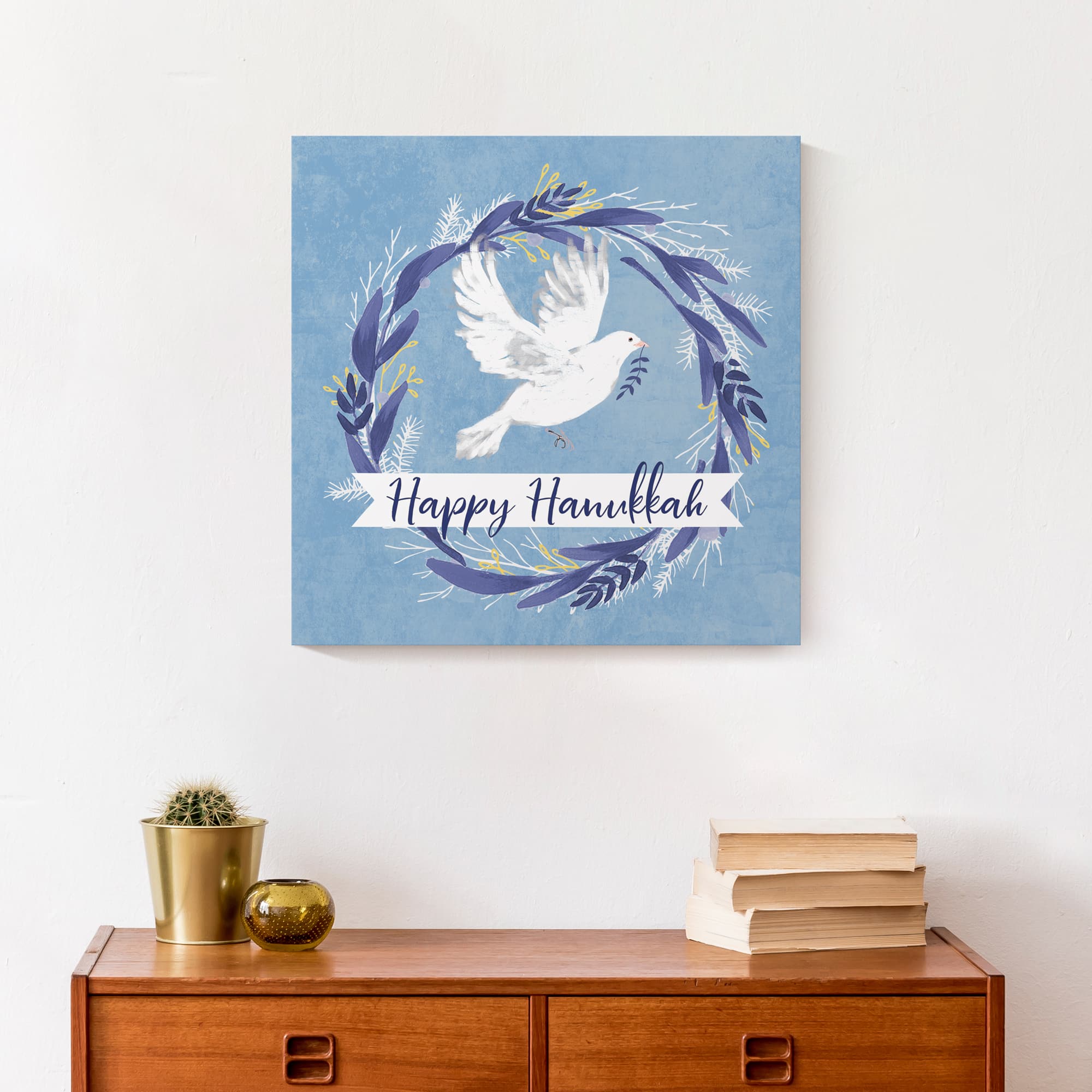Happy Hanukkah Dove 16x16 Canvas Wall Art