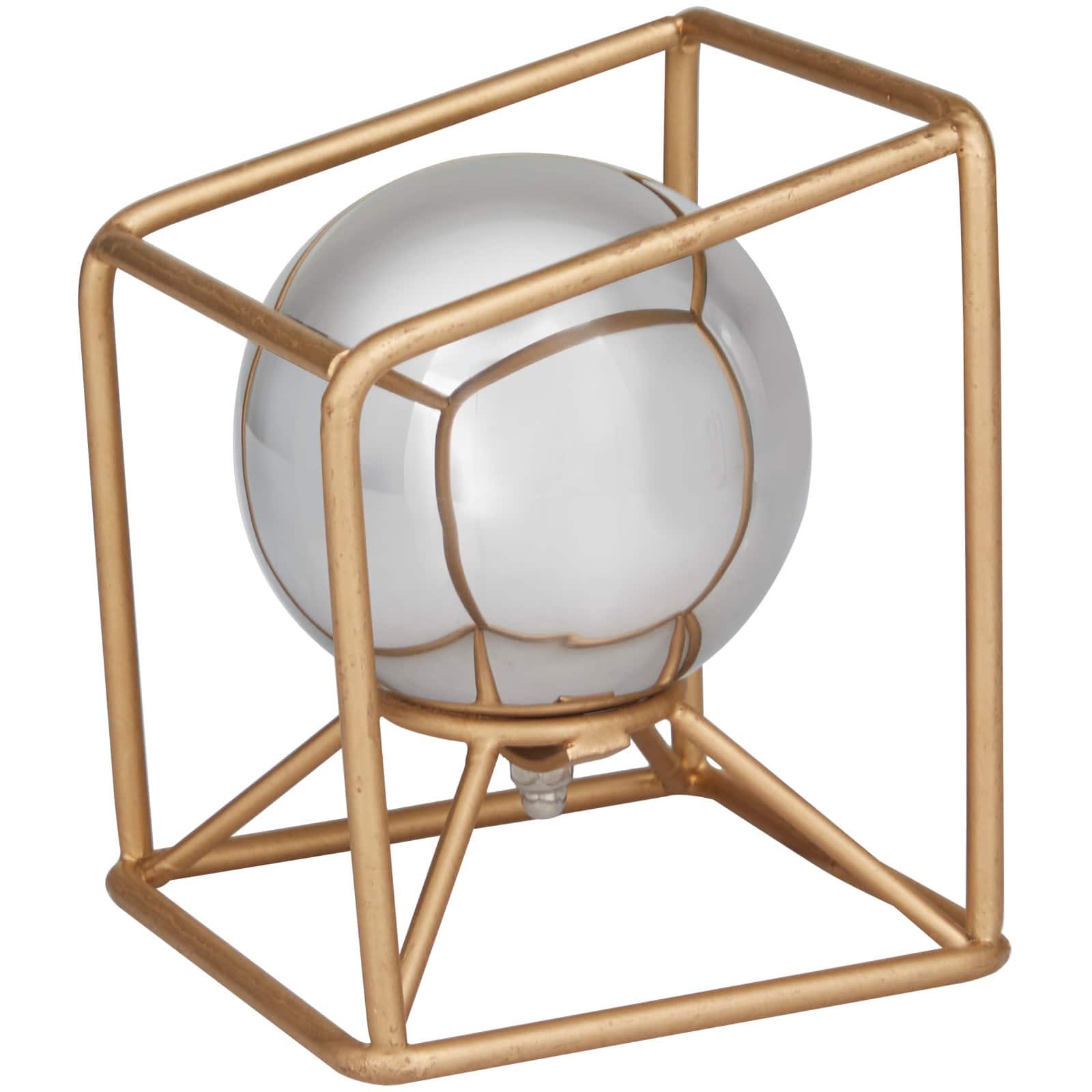 6" Silver Stainless Steel Orb Geometric Bookends with Gold Base Set