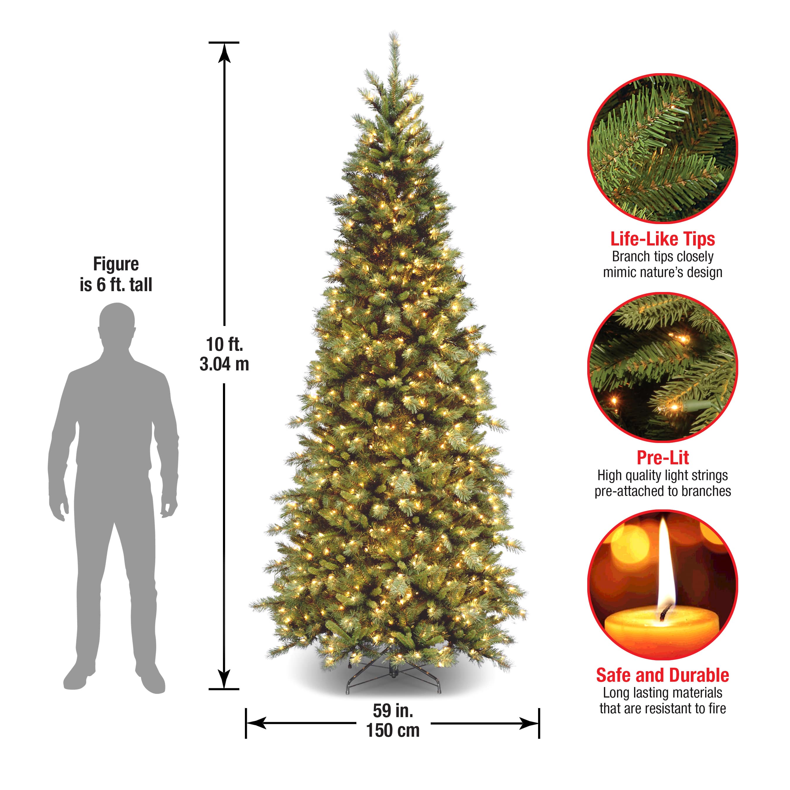 10 ft. Pre-lit Tiffany Fir Slim Artificial Christmas Tree, Clear Lights