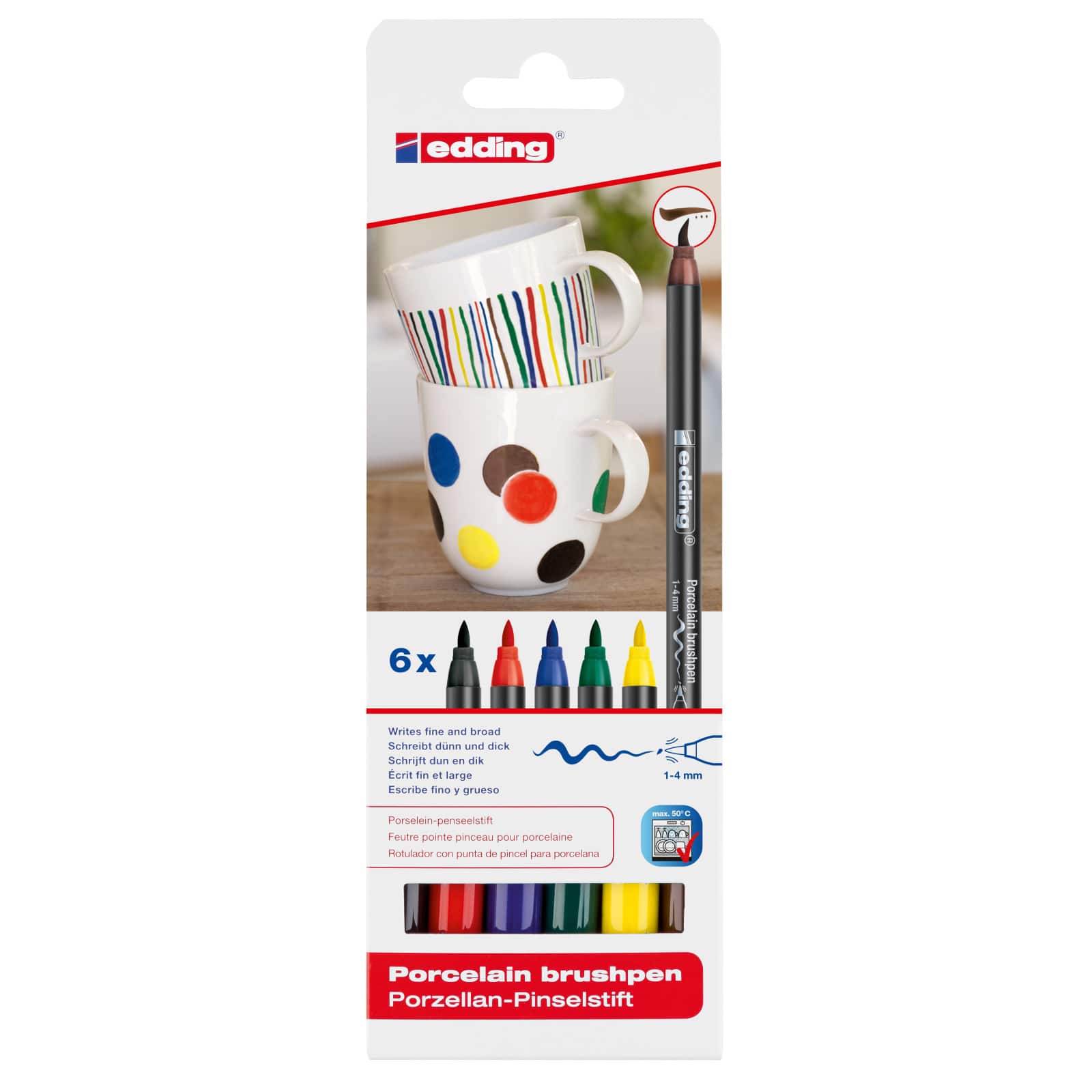 Three Colour Sets Edding 4200 Porcelain Brush Pen Oven Bake Marker Pen Set 