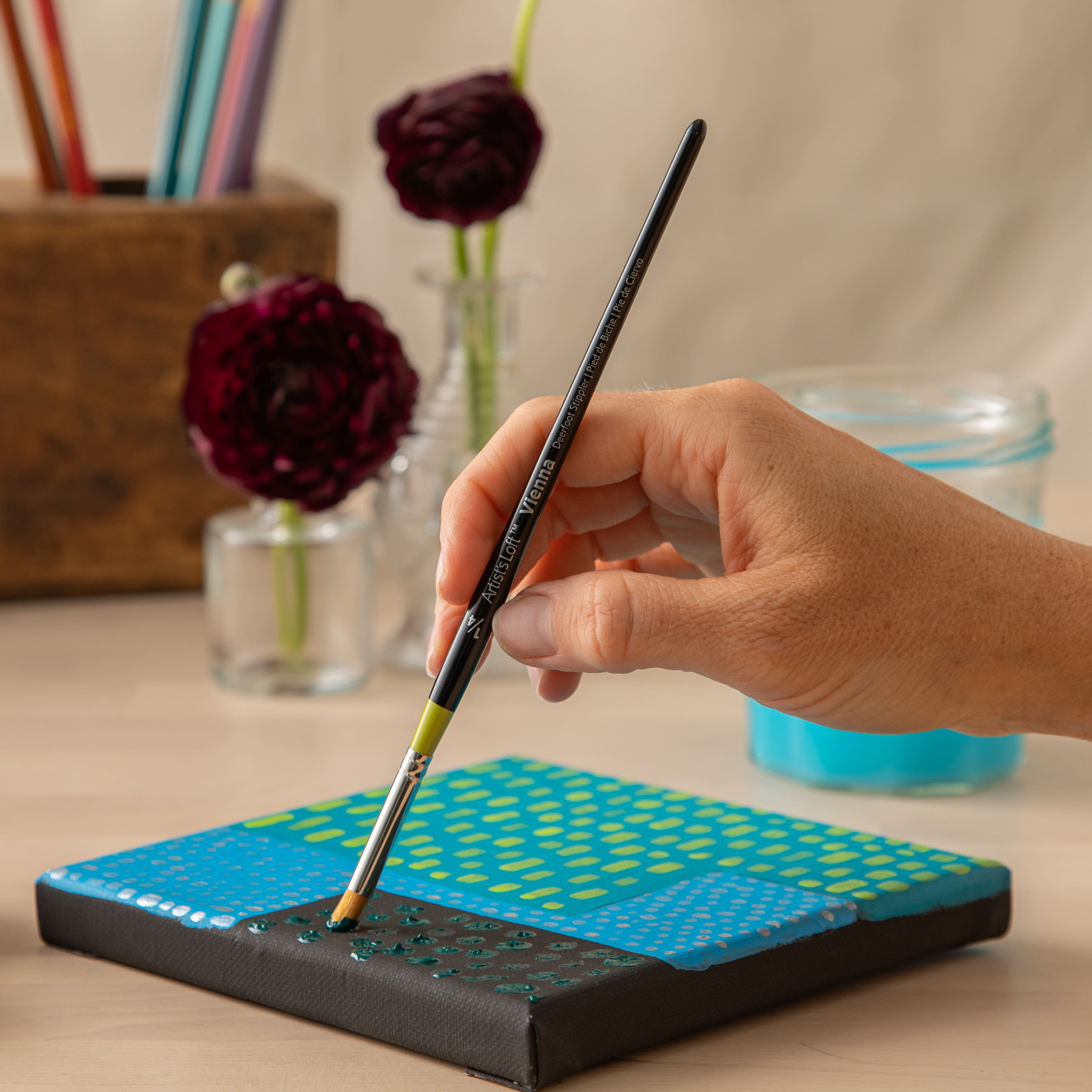 Golden Taklon Short Handle Deerfoot Stippler Brush by Artist's Loft™ Vienna