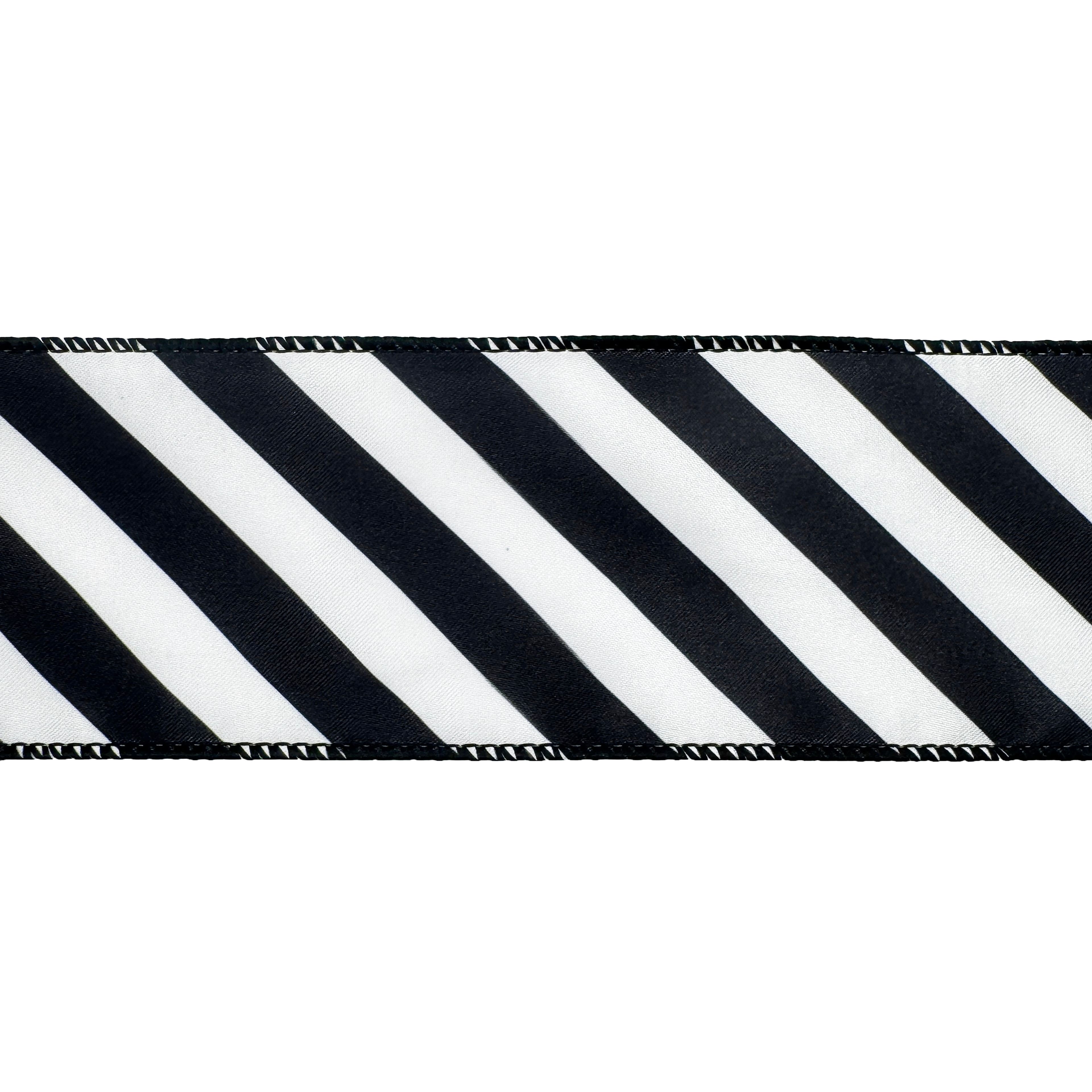 2.5" x 80ft. Black & White Diagonal Stripes Wired Ribbon by Celebrate It®
