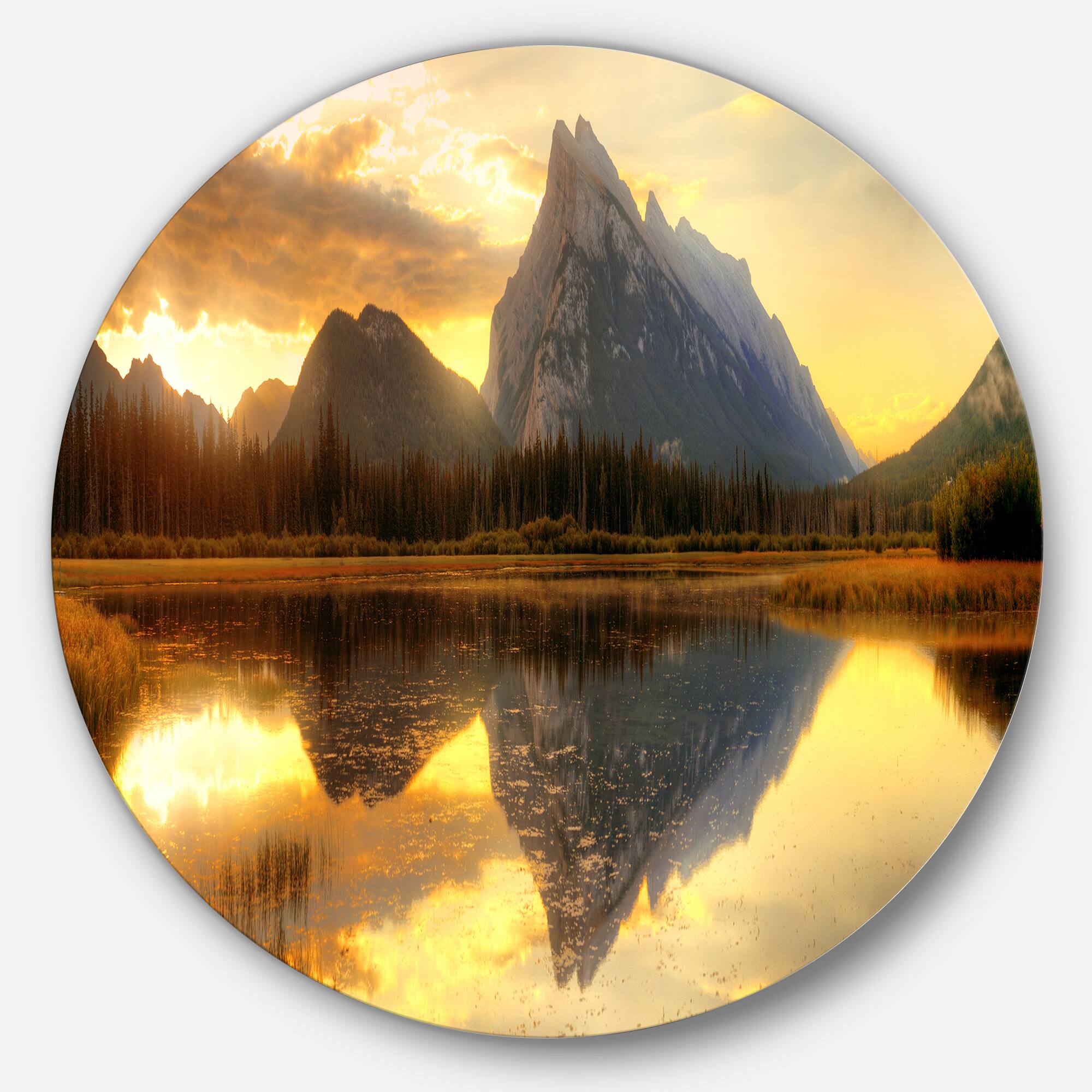 Designart - Vermillion Lake Sunrise in Banff Park' Landscape Metal Circle Wall Art