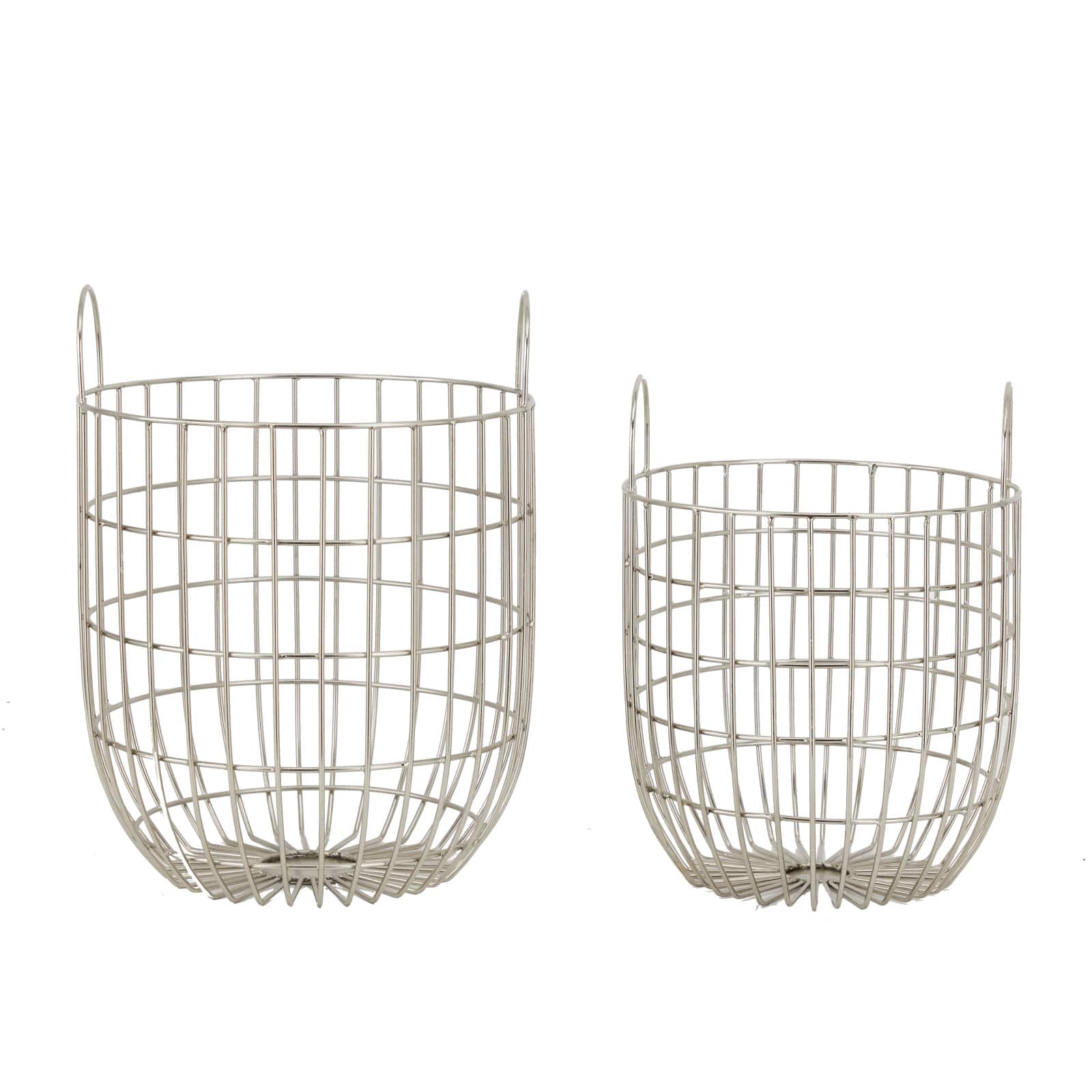 Set of 2 Silver Iron Contemporary Storage Basket, 17&#x22; x 13&#x22; x 13&#x22;