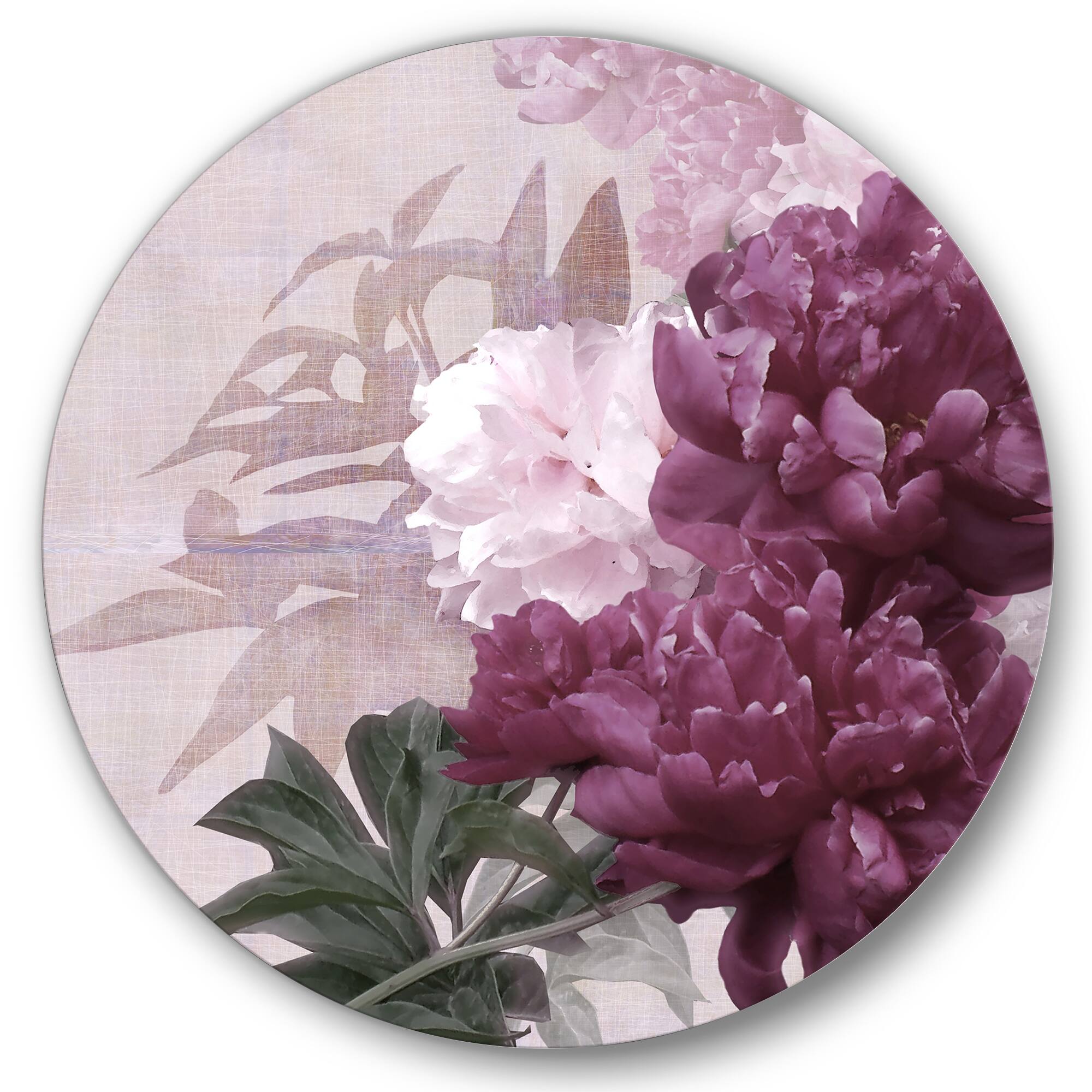 Designart - Vintage Purple and Pink Flowers I - Traditional Metal Circle Wall Art