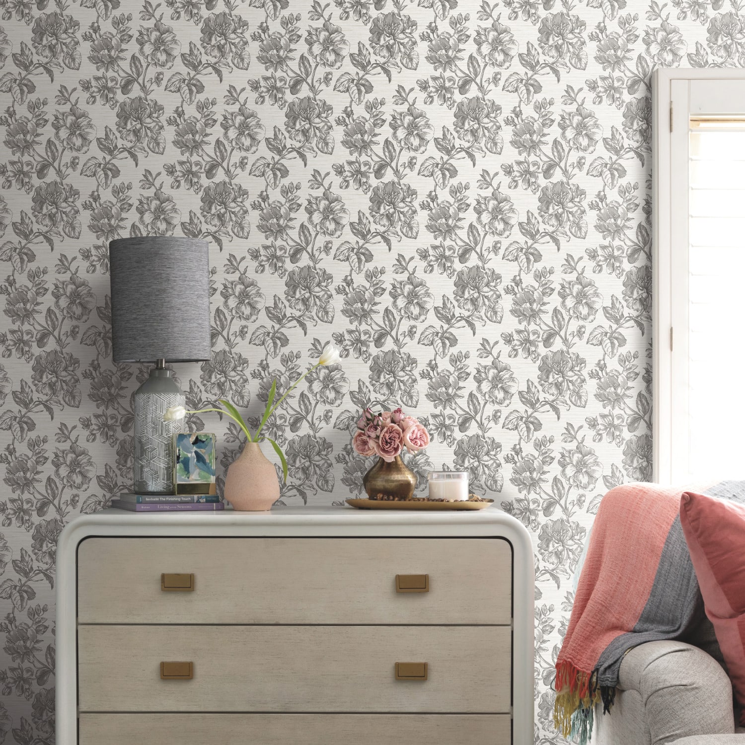 RoomMates Tamara Day Gray Flower Girl Peel &#x26; Stick Wallpaper