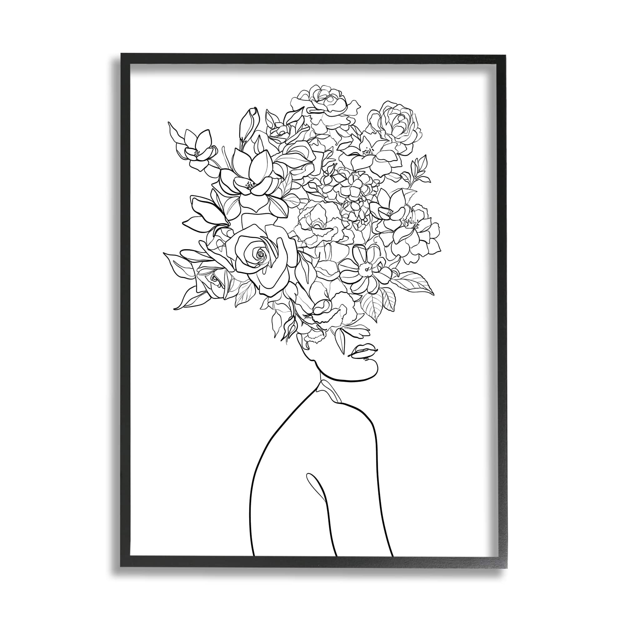 Stupell Industries Slouching Woman Elegant Bouquet Hair Minimal Linework in Black Frame Wall Art