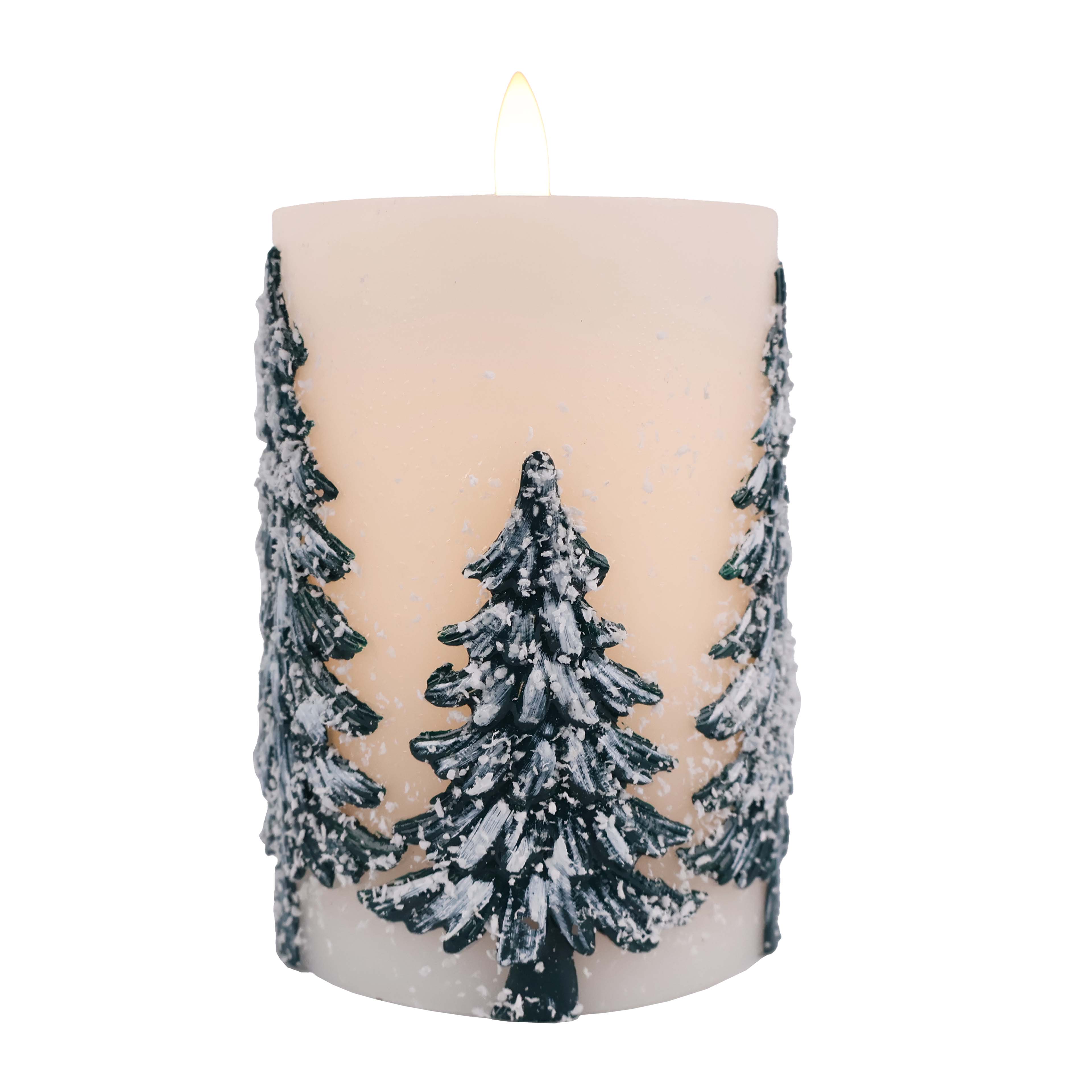 3&#x22; Flocked Trees LED Wax Pillar Candle by Ashland&#xAE;