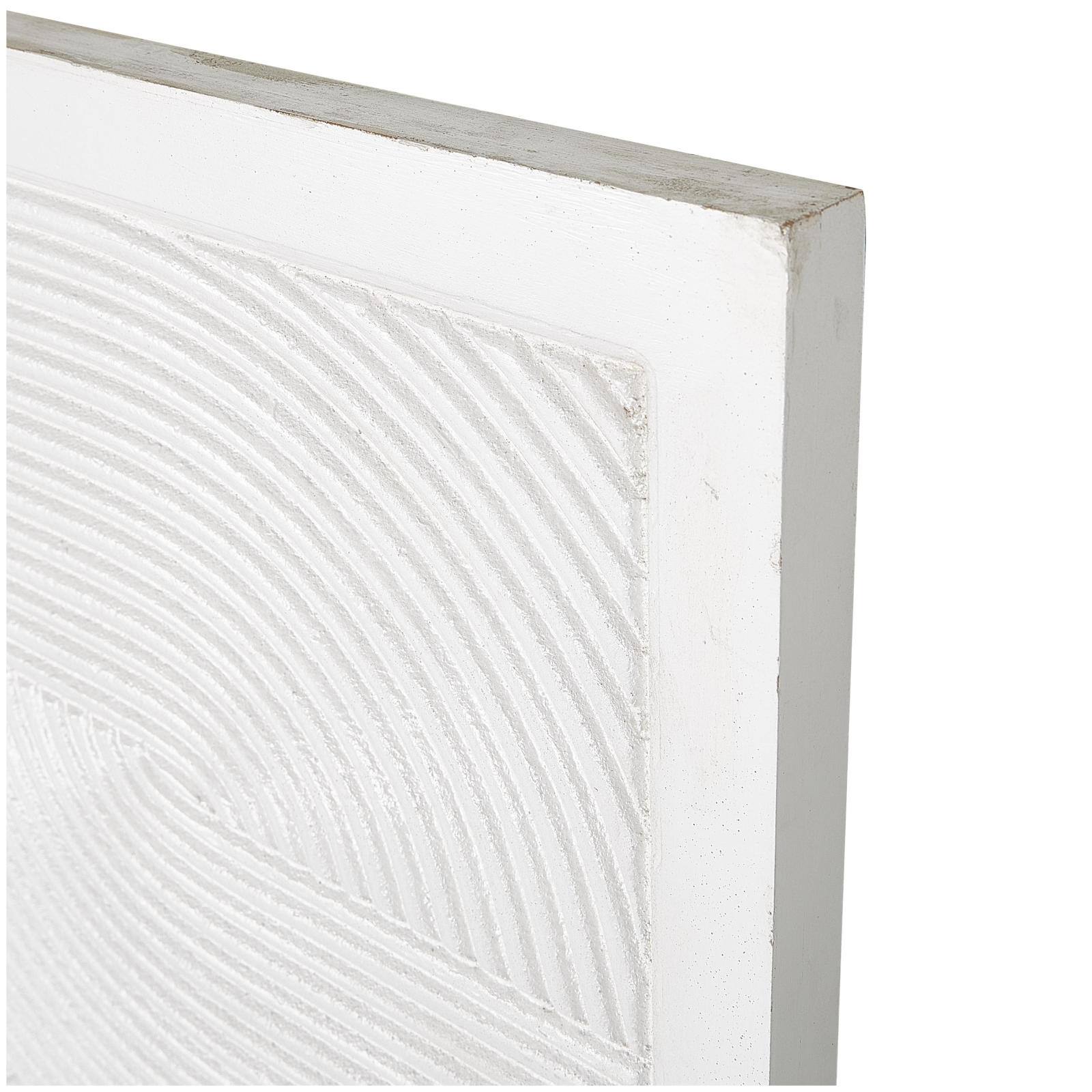 CosmoLiving by Cosmopolitan Wooden White Handmade Carved Panel Geometric Wall Art with Looped Sand Art Design, Set of 4