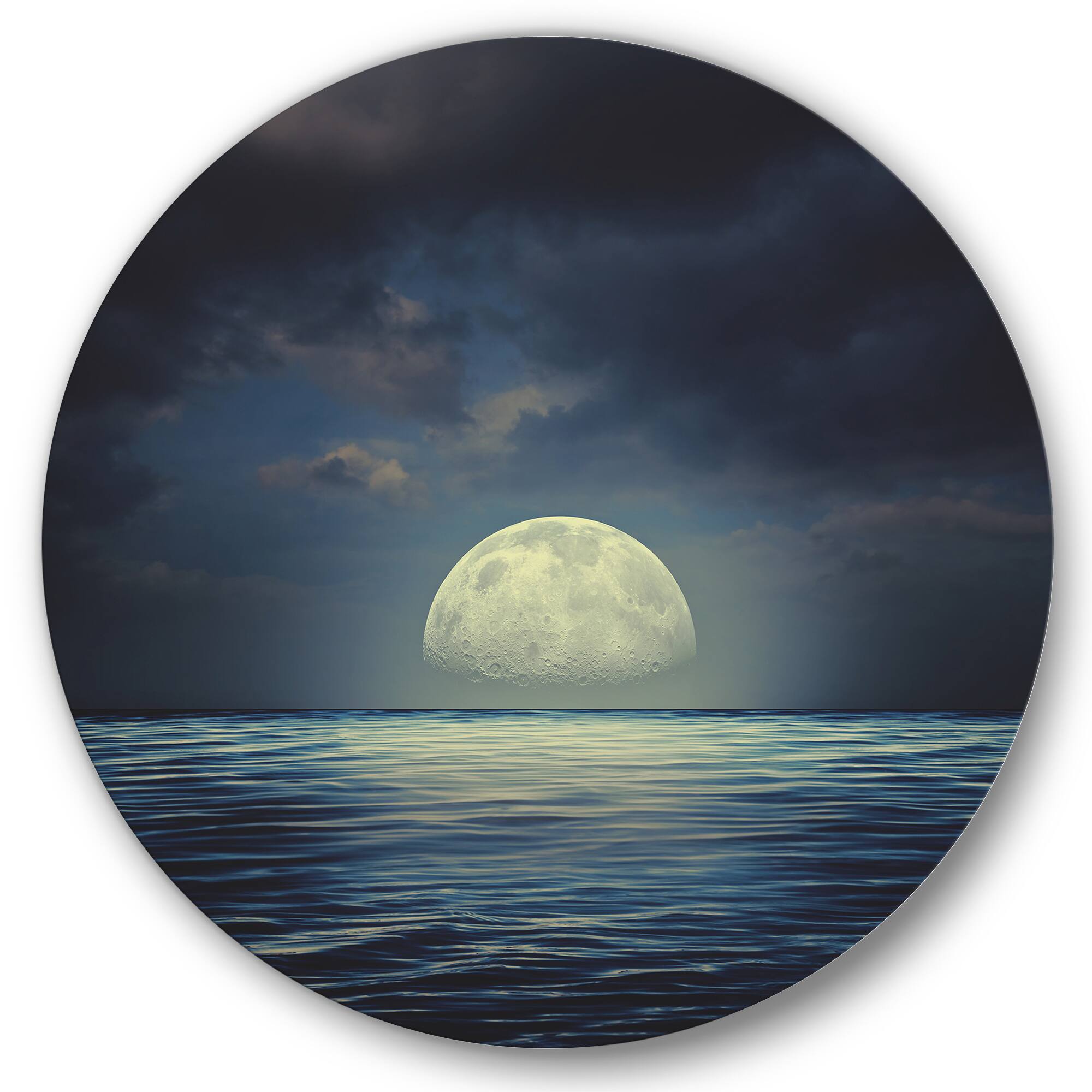 Designart - Super Moon Over The Sea II - Nautical &#x26; Coastal Metal Circle Wall Art