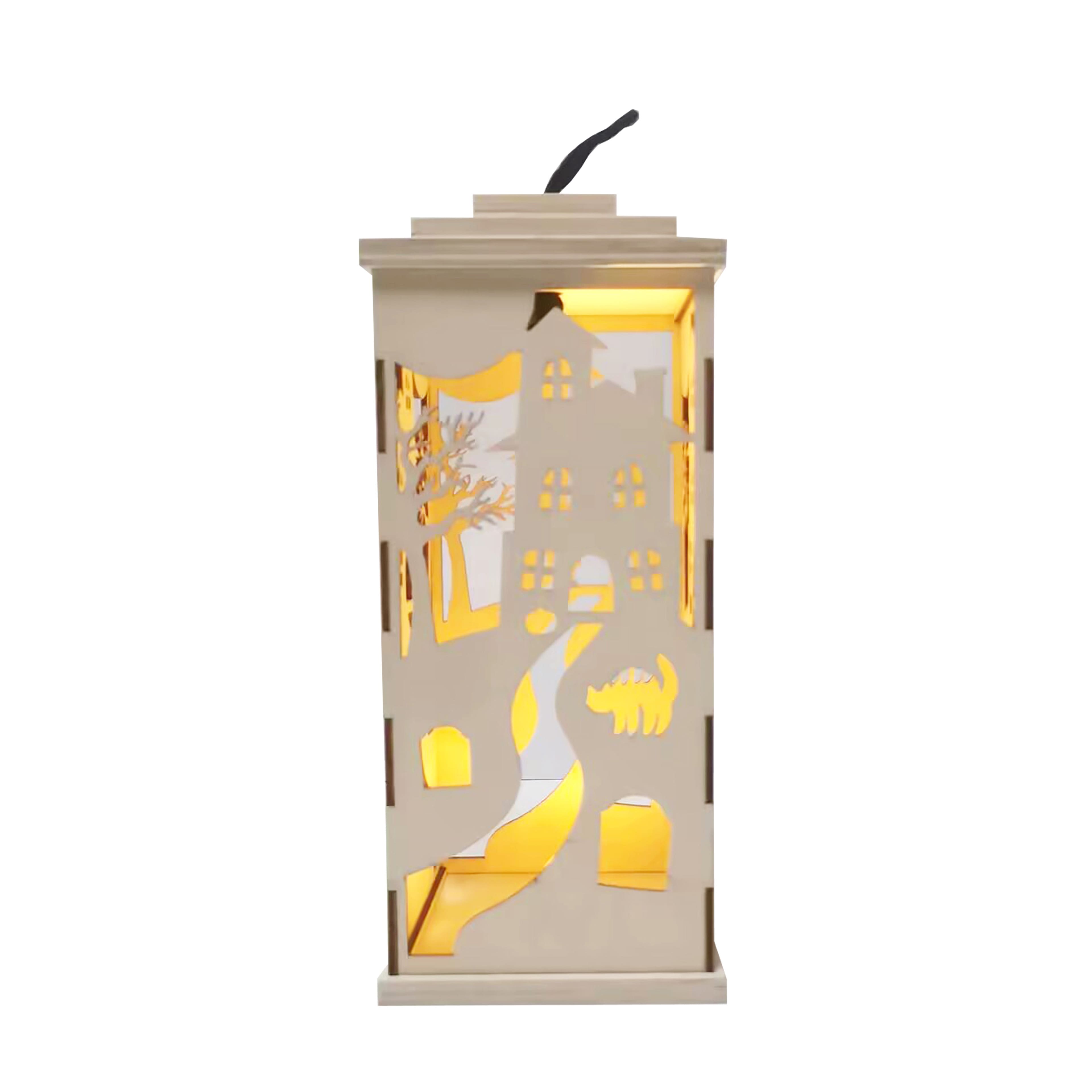 10&#x22; DIY LED Haunted House Wood Lantern D&#xE9;cor by Make Market&#xAE;