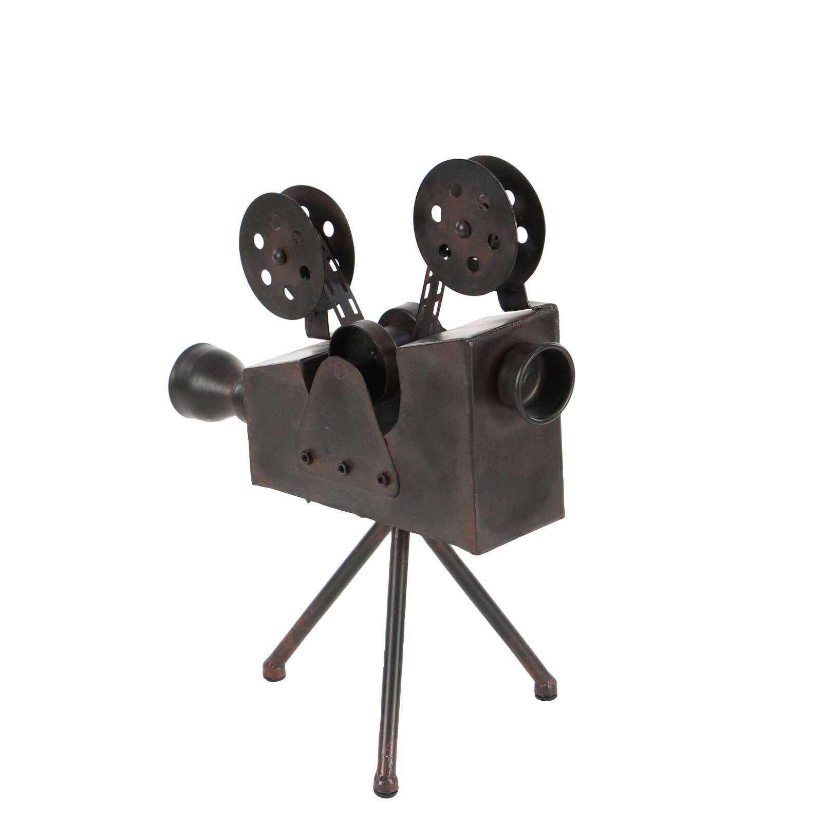 15&#x22; Brown Metal Vintage Movie Camera Sculpture