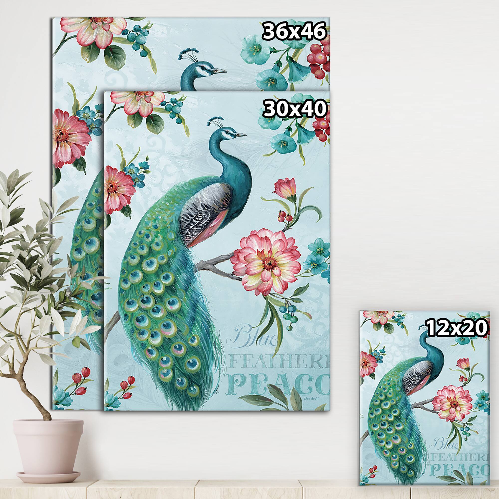 Designart - Peacock - Floral and botanical Canvas Artwork