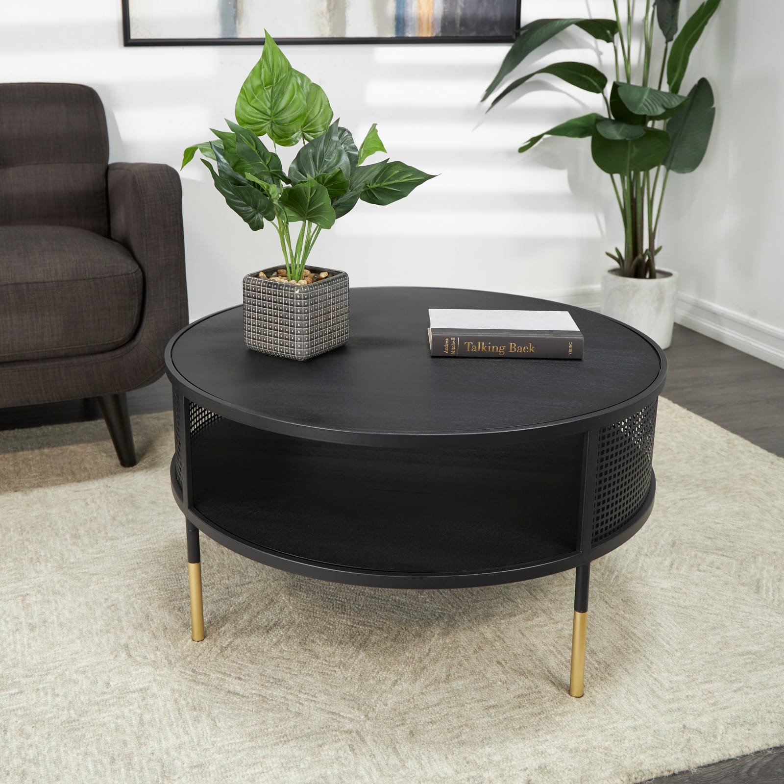32&#x22; Black Metal Open Grid Frame Coffee Table